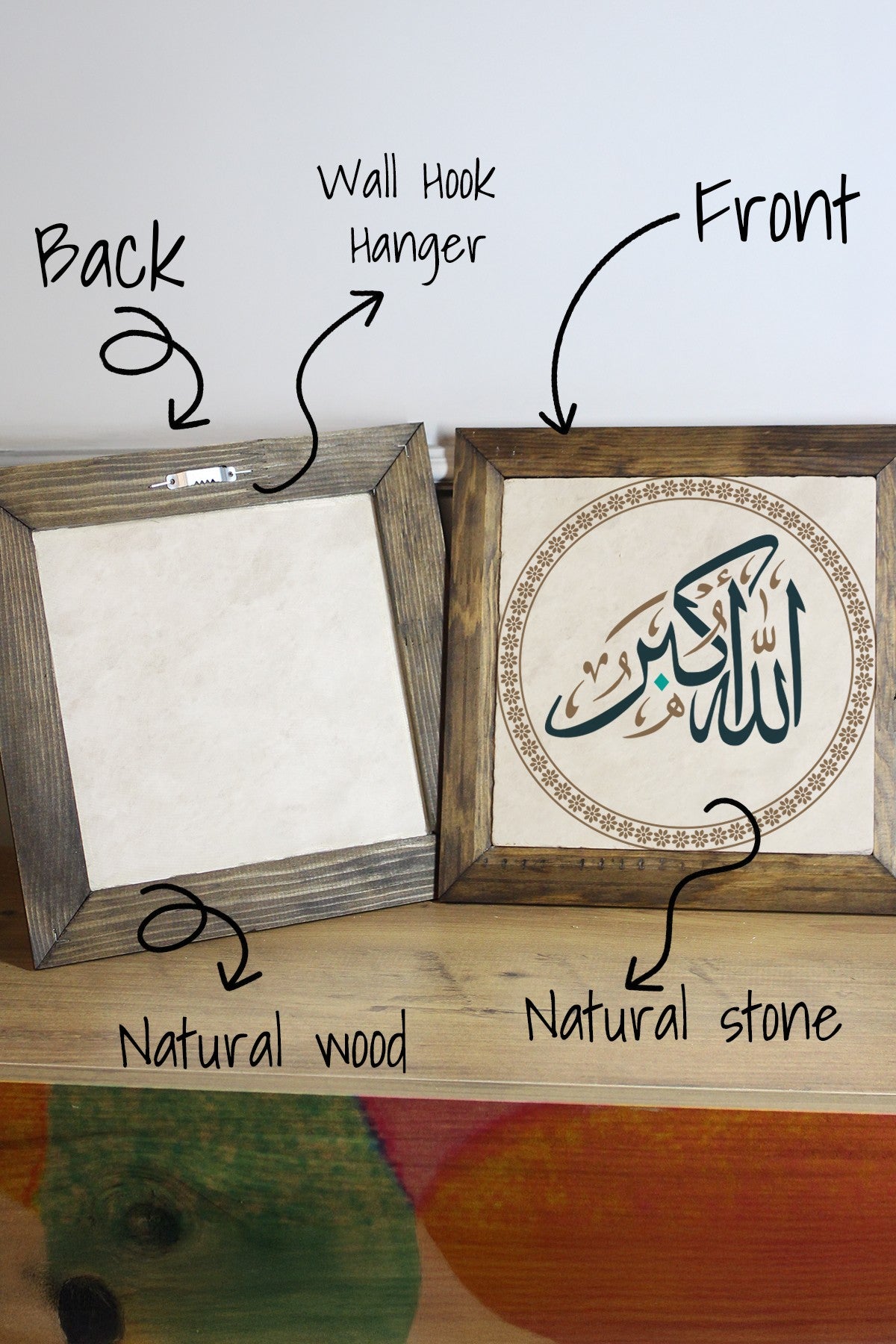 Quadro Decorativo Ersytastablo10 - 26 em Pedra 100%, Moldura 100% Madeira (2,5 cm), Impressão UV, 26 x 26 cm, Multicolor