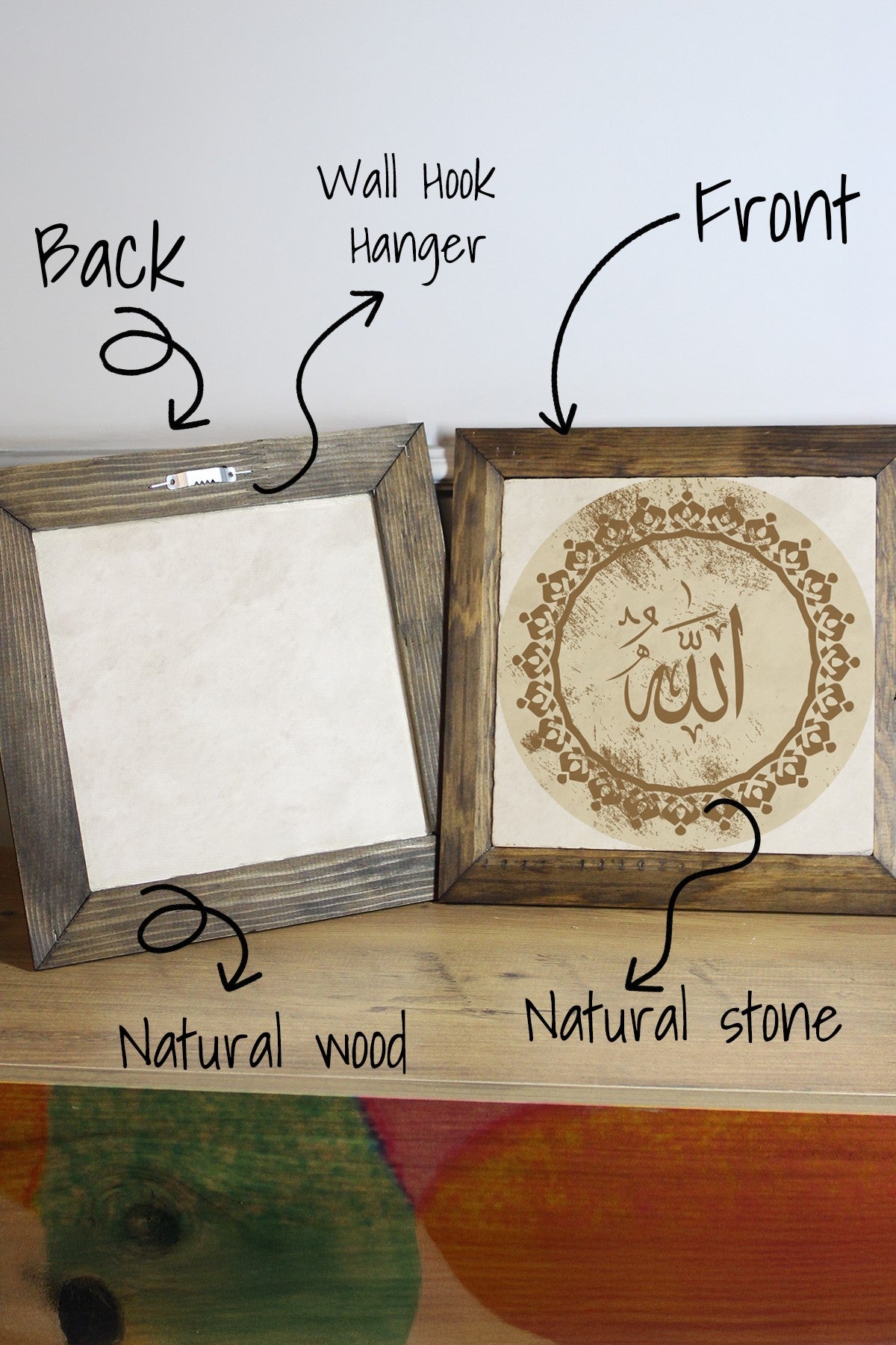 Ersytastablo11-26 Quadro Decorativo Moldurado Multicolor em Pedra, Moldura de Madeira, Impressão UV, 26 x 26 cm