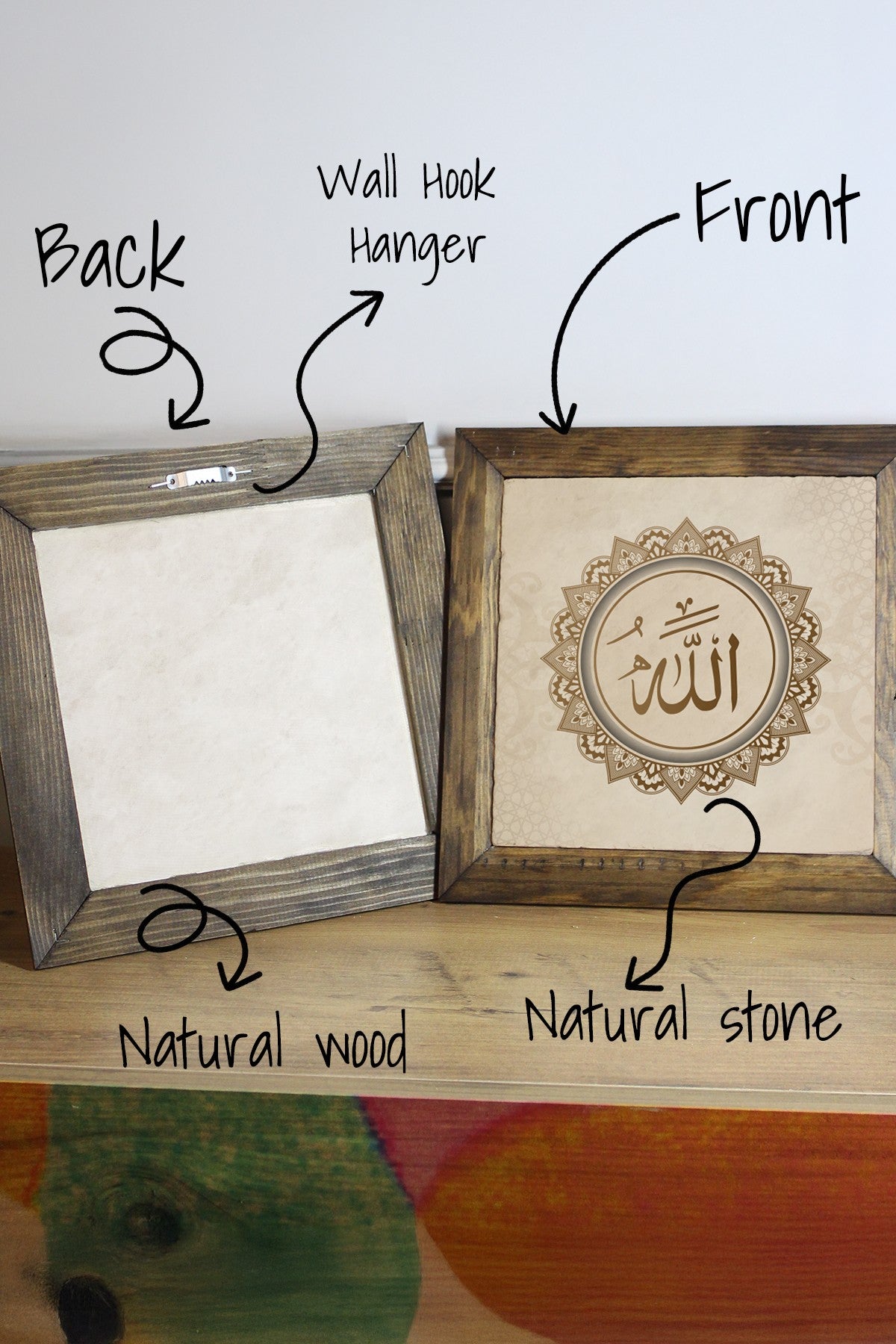 Quadro Decorativo Multicolor em Pedra 100% com Moldura de Madeira 2,5 cm, Impressão UV, 26x26 cm — Ersytastablo12-26