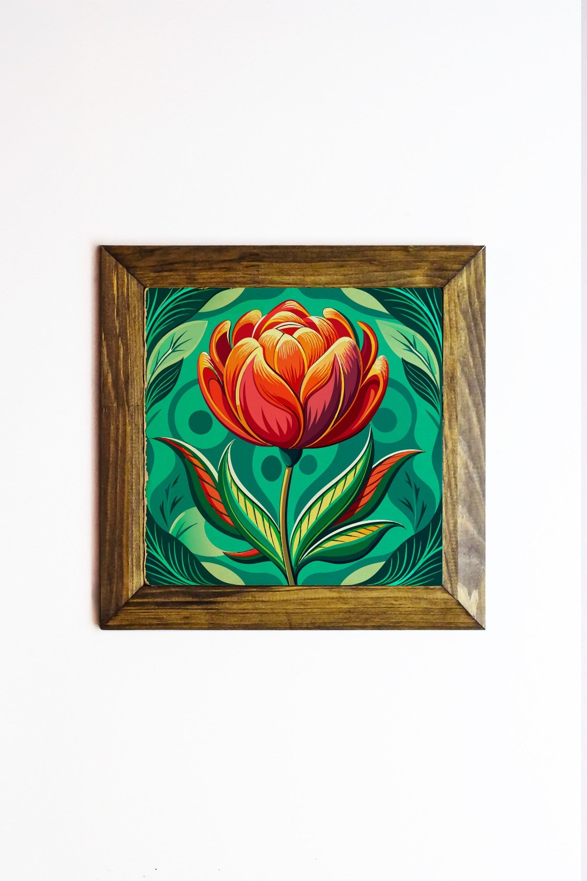 Quadro Decorativo em Pedra com Moldura de Madeira, Multicolor, Impressão UV, 15,5 x 15,5 cm