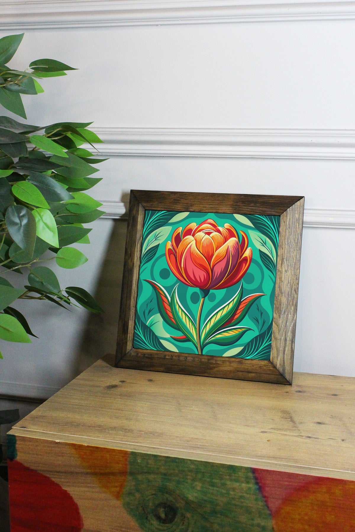 Quadro Decorativo Multicolor Ersytastablo13 26x26 cm – Pedra 100%, Moldura de Madeira (2,5 cm), Impressão UV