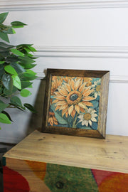 Quadro Decorativo Ersytastablo14-16 em Pedra com Moldura de Madeira, Multicolor, 15,5 x 15,5 cm