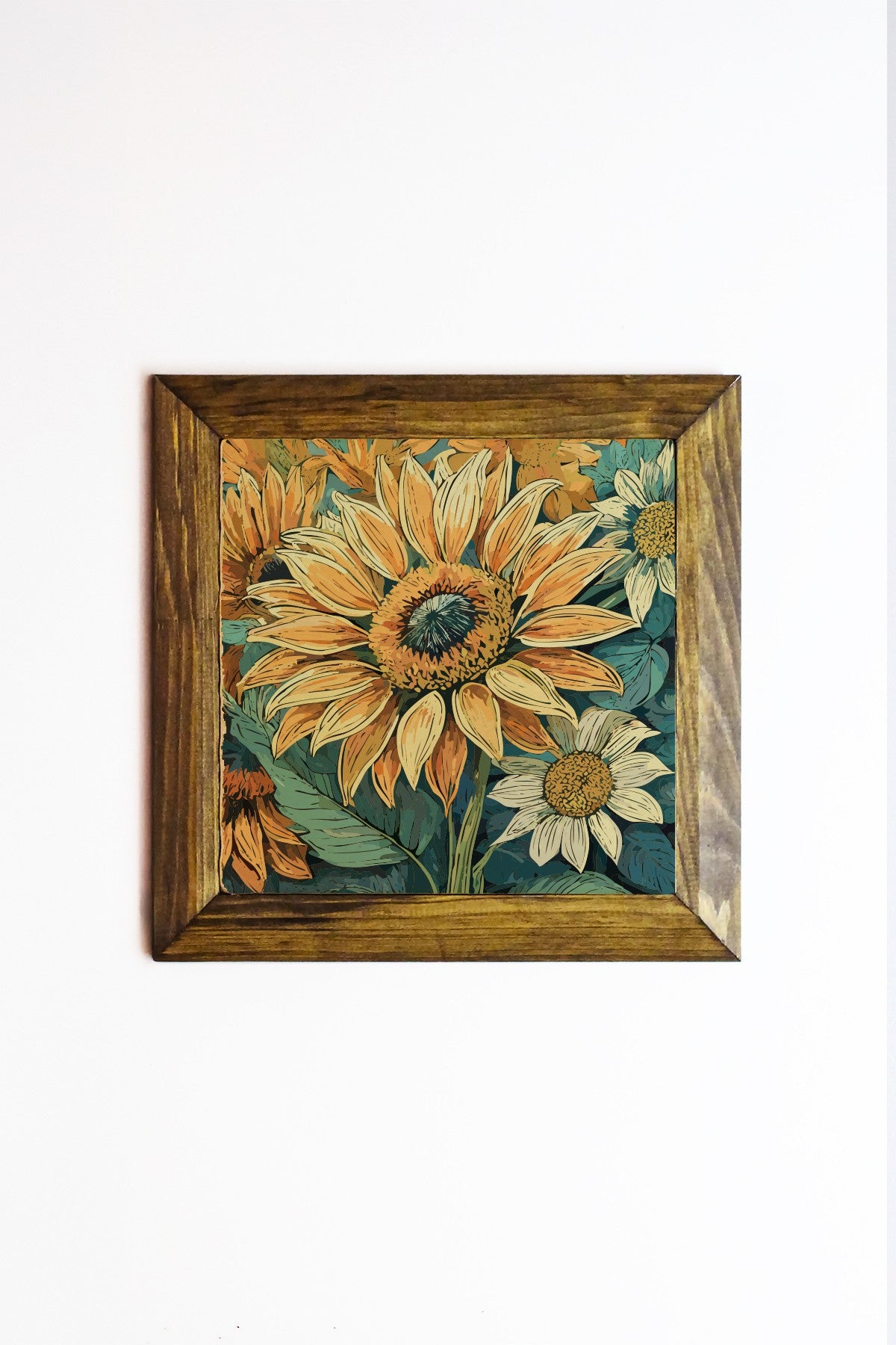 Quadro Decorativo Ersytastablo14-16 em Pedra com Moldura de Madeira, Multicolor, 15,5 x 15,5 cm