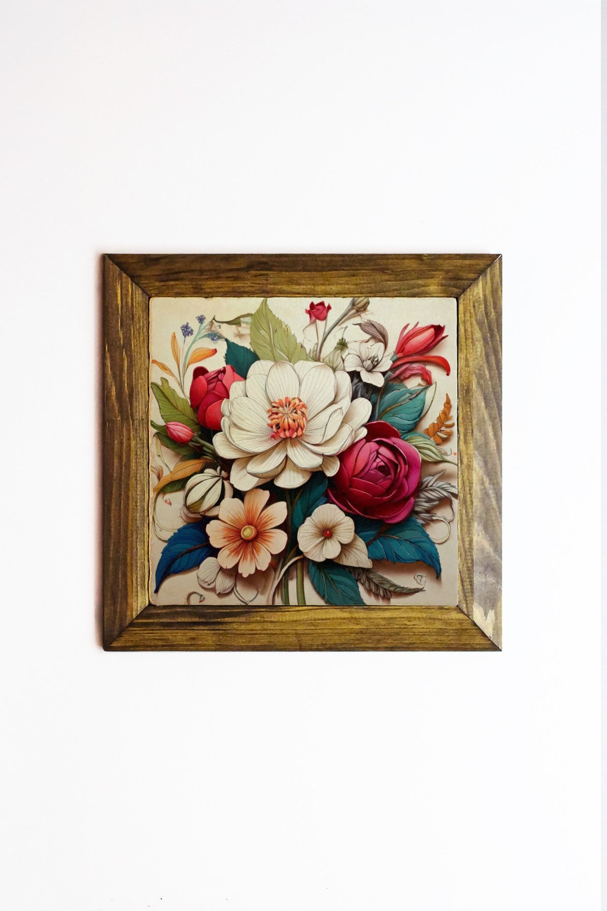 Quadro Decorativo em Pedra com Moldura de Madeira 2,5 cm, Multicolor, Impressão UV – 15,5 x 15,5 cm (Ersytastablo15 - 16)