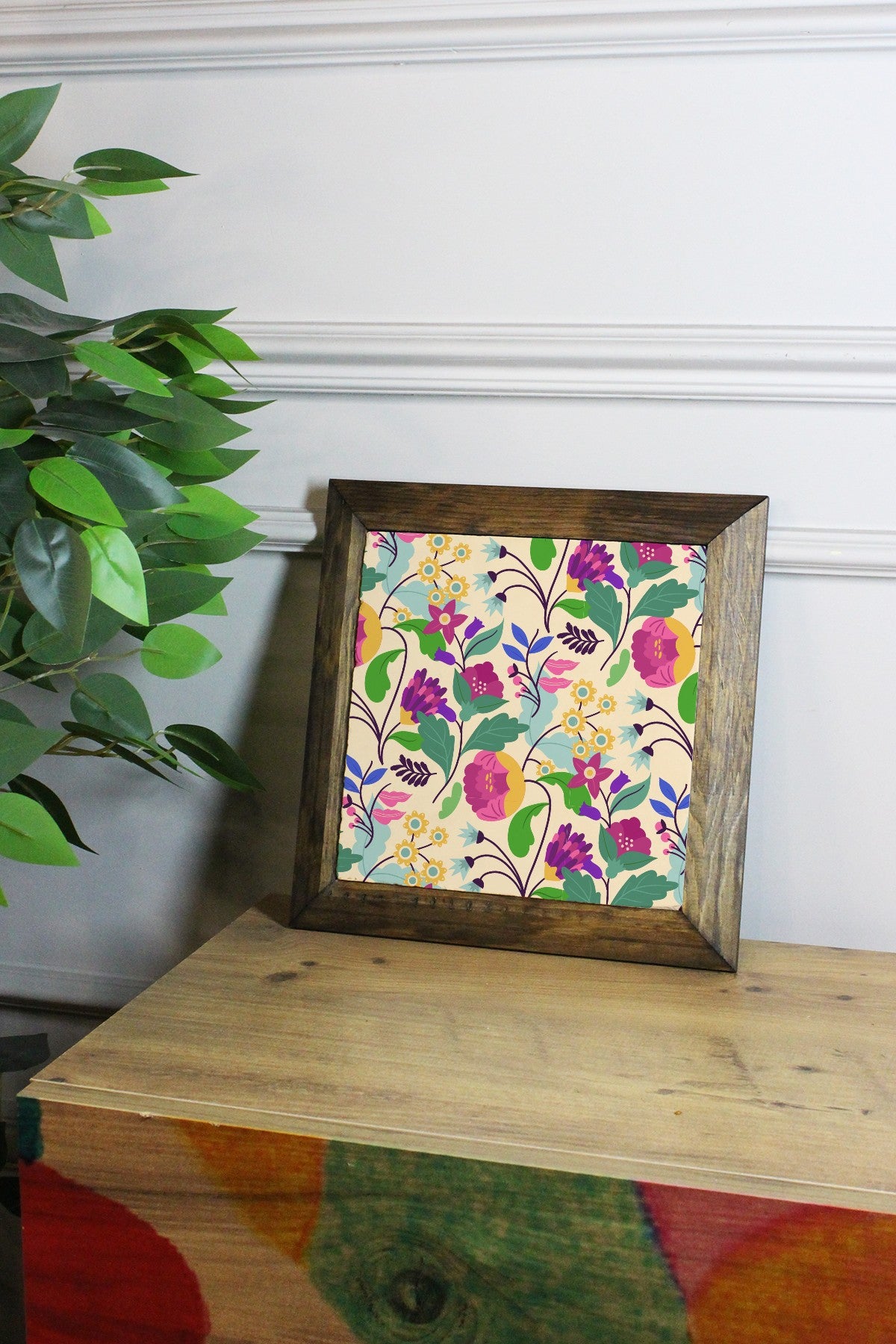 Ersytastablo16 - 16 Quadro Decorativo com Moldura, Multicolor, Pedra 100%, Moldura de Madeira 2,5 cm, Impressão UV, 15,5 x 15,5 cm