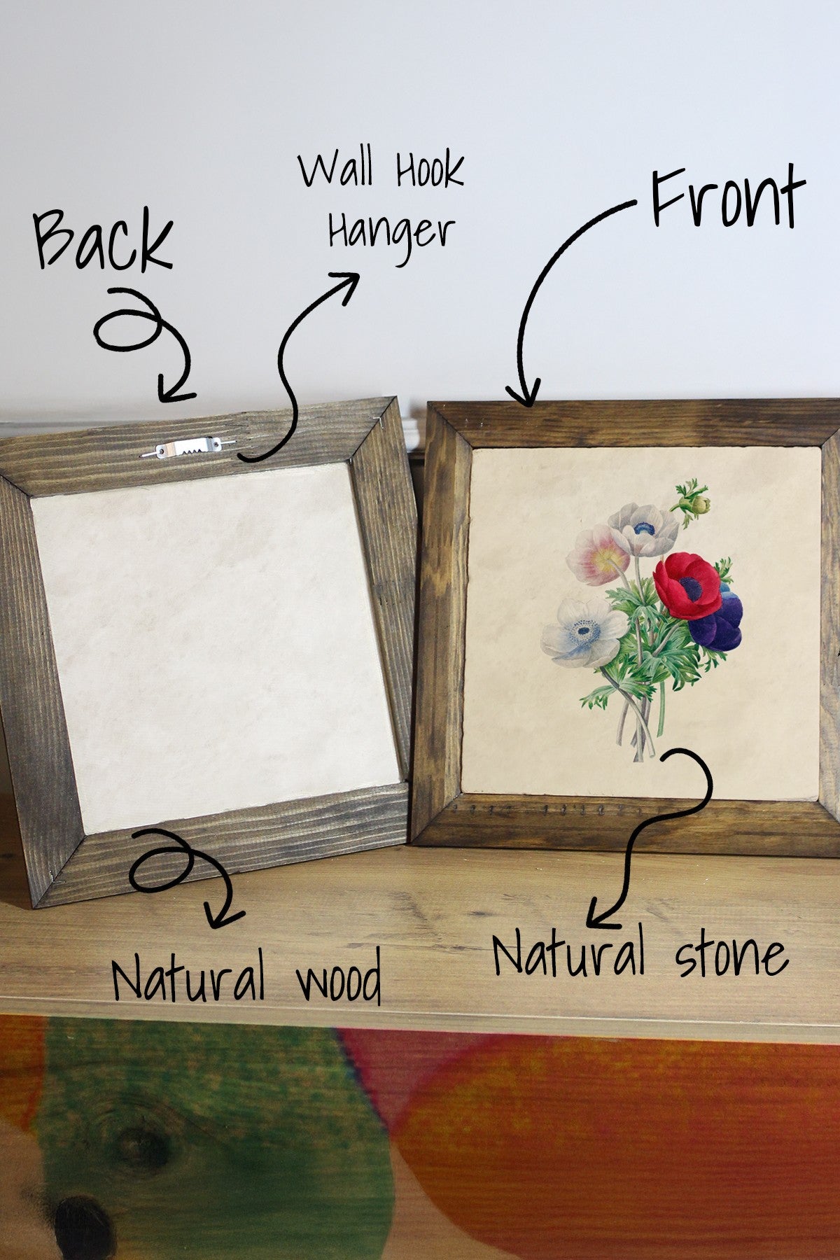 Ersytastablo17-26 Quadro Decorativo em Pedra com Moldura de Madeira (2,5 cm), Multicolor, 26 x 26 cm – Impressão UV