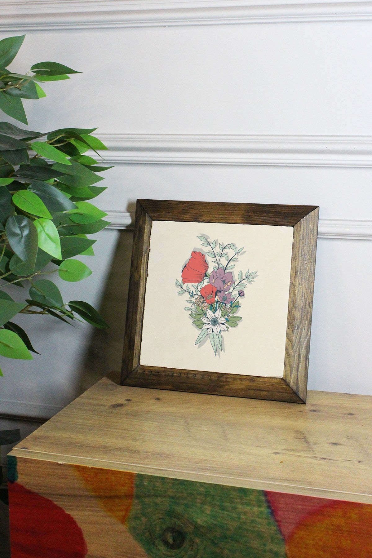 Quadro Decorativo Multicolor em Pedra 100% com Moldura de Madeira (2,5 cm), Impressão UV, 26x26 cm – Ersytastablo18-26