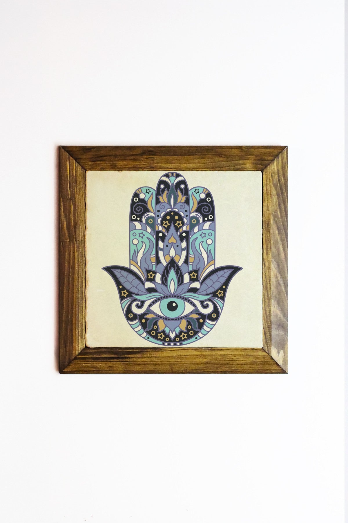 Quadro Decorativo Moldurado Multicolor em Pedra (100%) 15,5 x 15,5 cm, Moldura de Madeira 2,5 cm, Impressão UV — Ersytastablo20-16