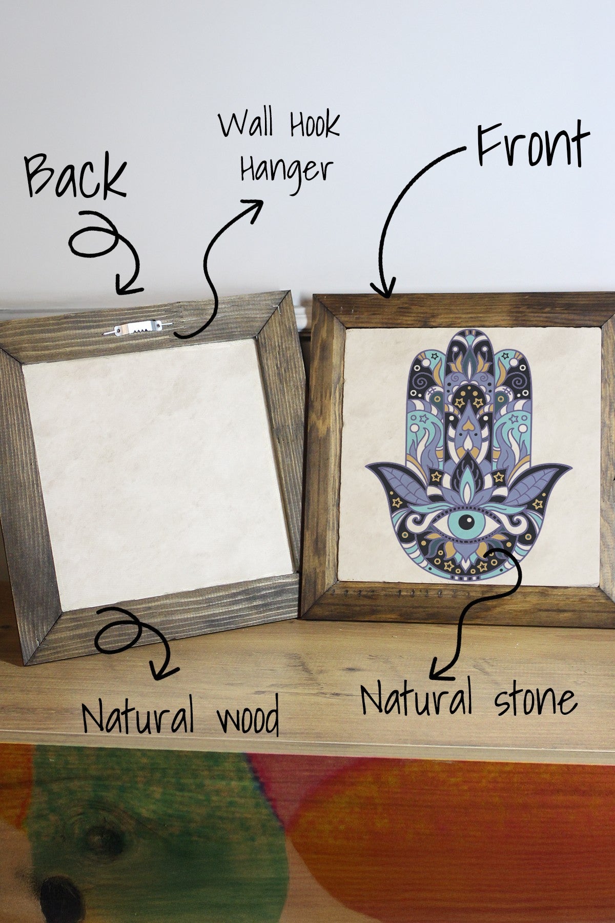 Quadro Decorativo Moldurado Multicolor em Pedra (100%) 15,5 x 15,5 cm, Moldura de Madeira 2,5 cm, Impressão UV — Ersytastablo20-16