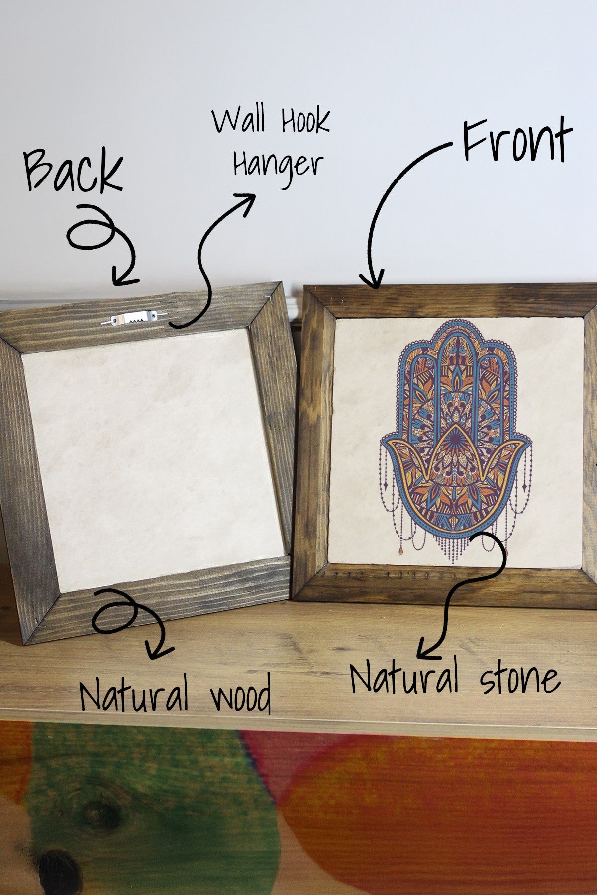 Quadro Decorativo Ersytastablo21-26, Multicolor, Pedra 100%, Moldura de Madeira 2,5 cm, Impressão UV, 26x26 cm