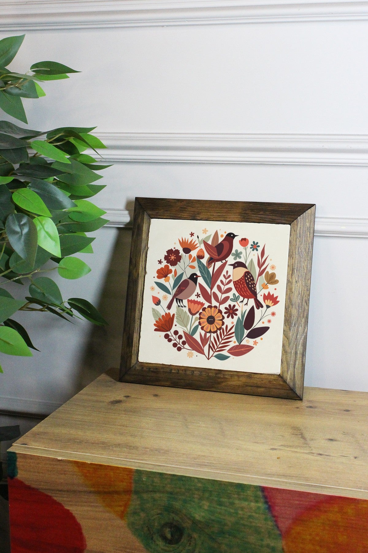 Ersytastablo22 - 26 Quadro Decorativo 26 x 26 cm — Pedra 100% com Moldura de Madeira 2,5 cm, Impressão UV, Multicolor