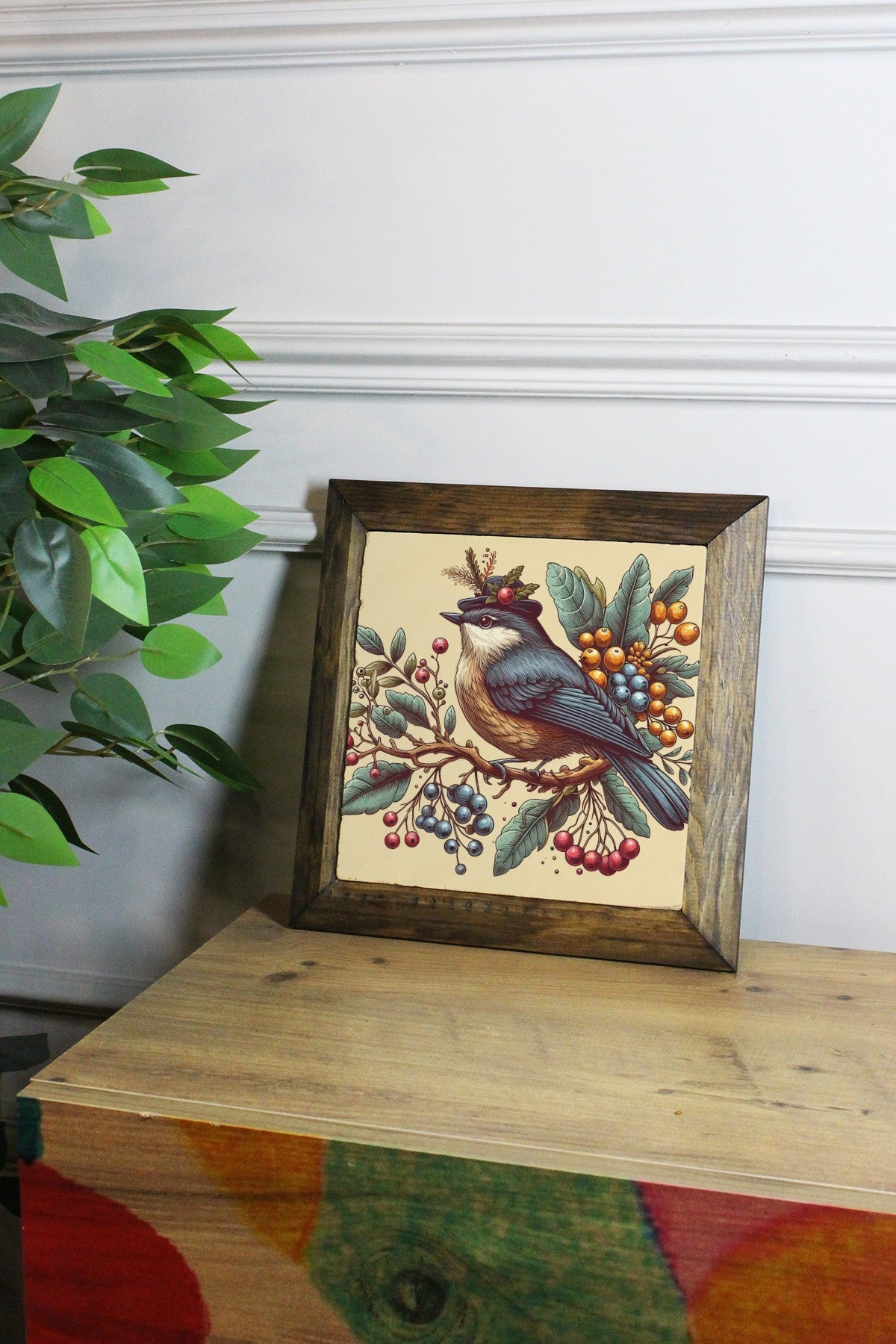 Ersytastablo23 - 16 Quadro Decorativo em Pedra Multicolor com Moldura de Madeira (15,5 x 15,5 cm) – Impressão UV