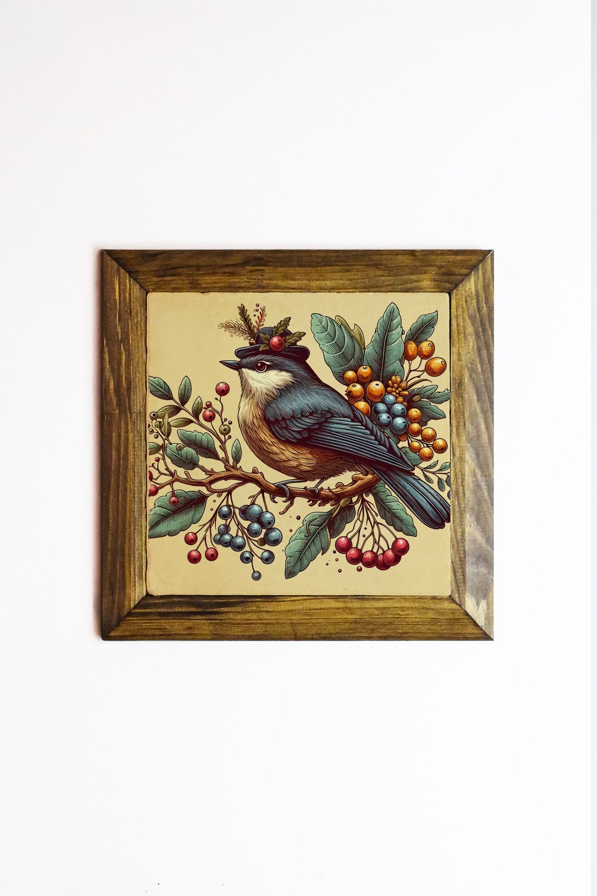 Ersytastablo23 - 16 Quadro Decorativo em Pedra Multicolor com Moldura de Madeira (15,5 x 15,5 cm) – Impressão UV