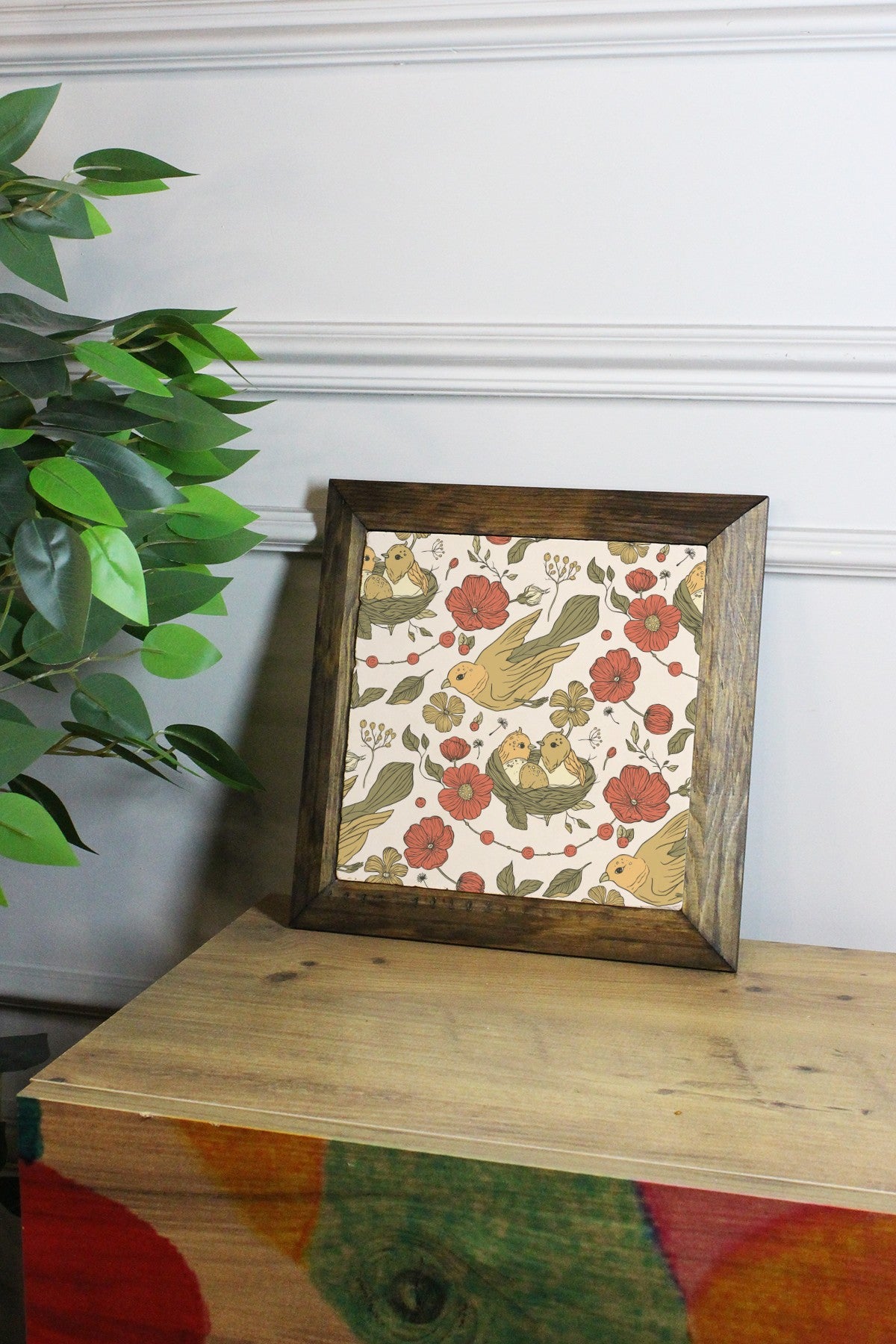 Quadro Decorativo Moldurado Multicolor Ersytastablo25 - 26, 26 x 26 cm, Pedra 100% e Moldura em Madeira, Impressão UV