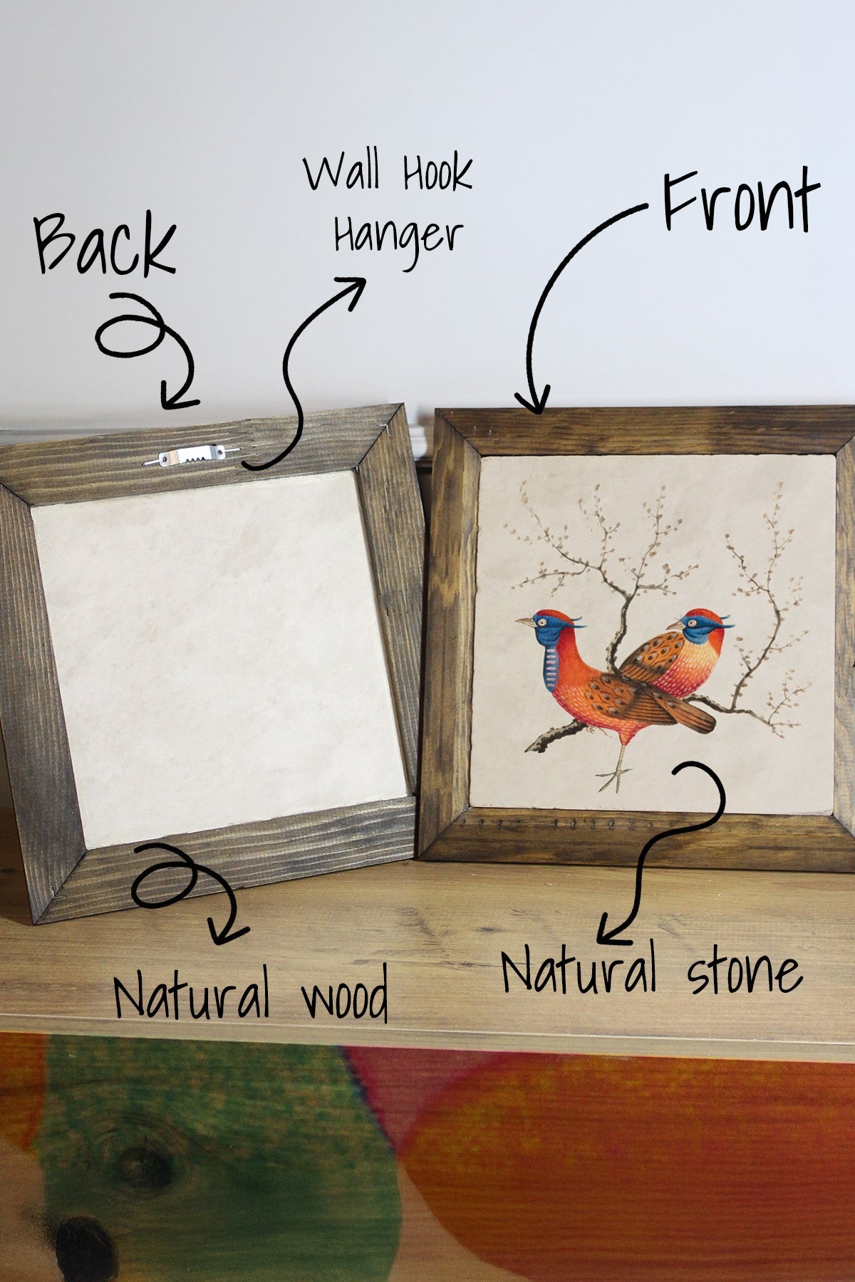 Quadro Decorativo em Pedra 100% com Moldura de Madeira 100% (2,5 cm), Impressão UV, Multicolor, 26 x 26 cm — Ersytastablo27-26