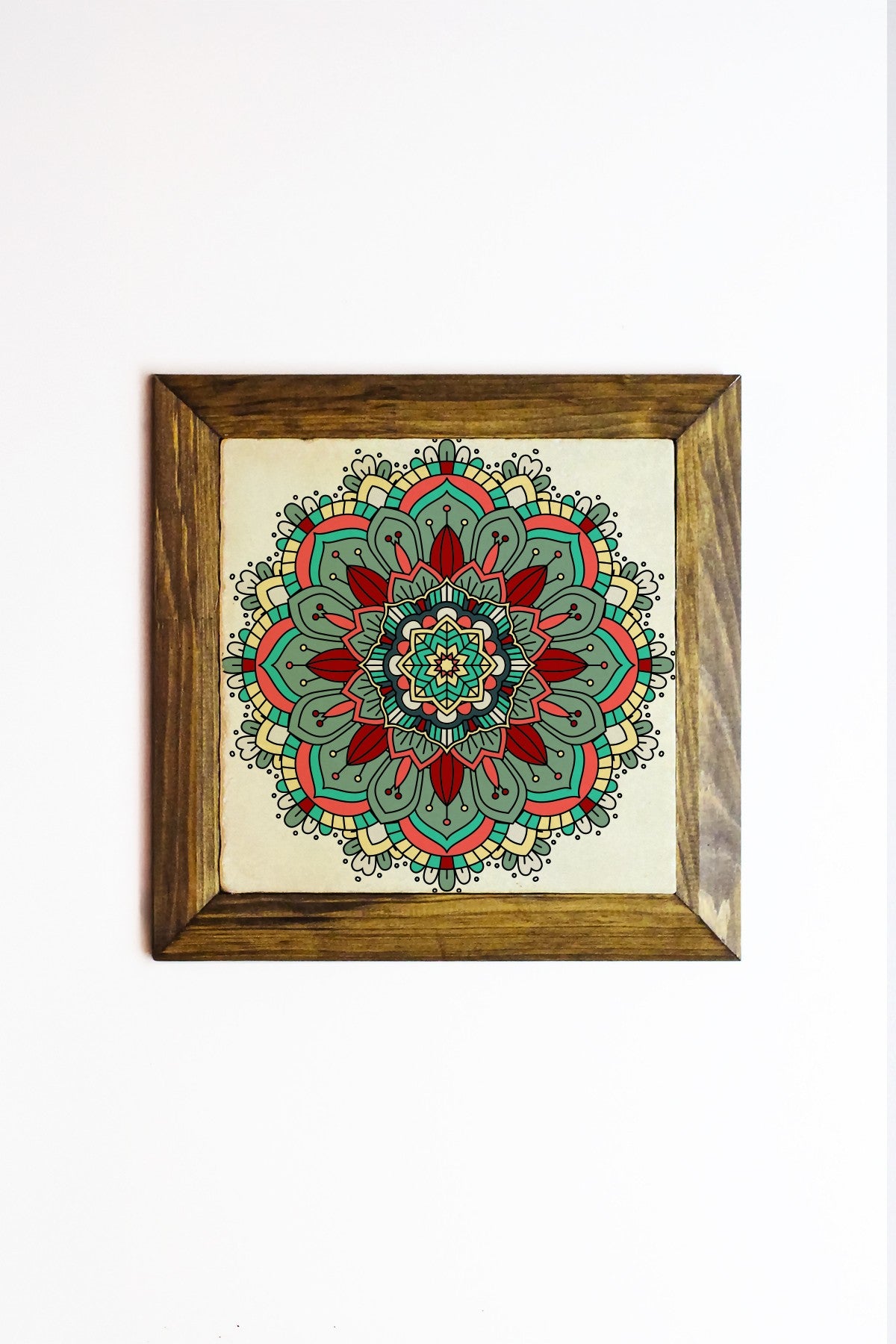 Quadro Decorativo Multicolor em Pedra 100% com Moldura de Madeira (26 x 26 cm) – Impressão UV