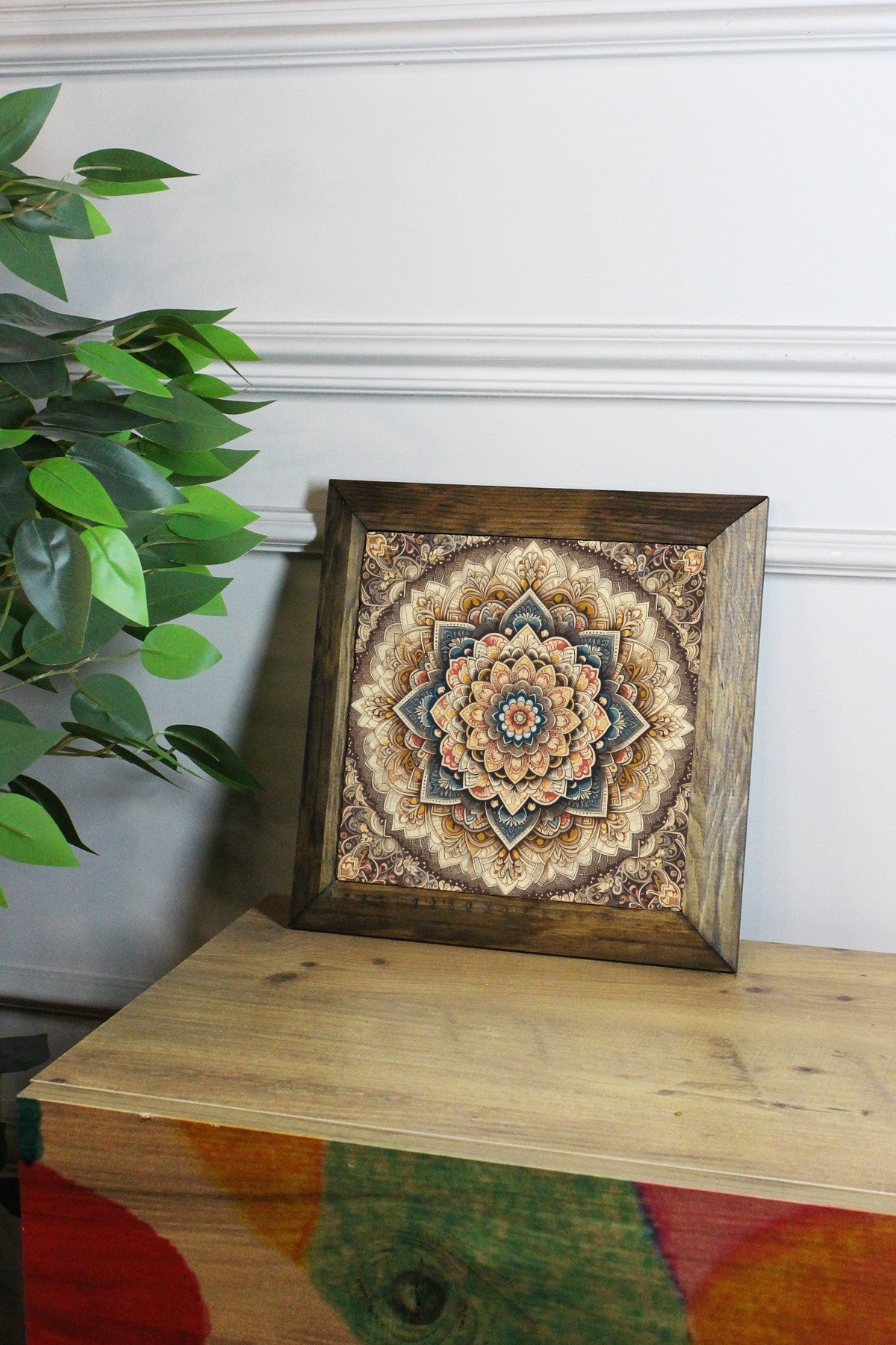 Quadro Decorativo Multicolor em Pedra 100% com Moldura de Madeira (2,5 cm) e Impressão UV – 15,5 x 15,5 cm | Ersytastablo29 - 16