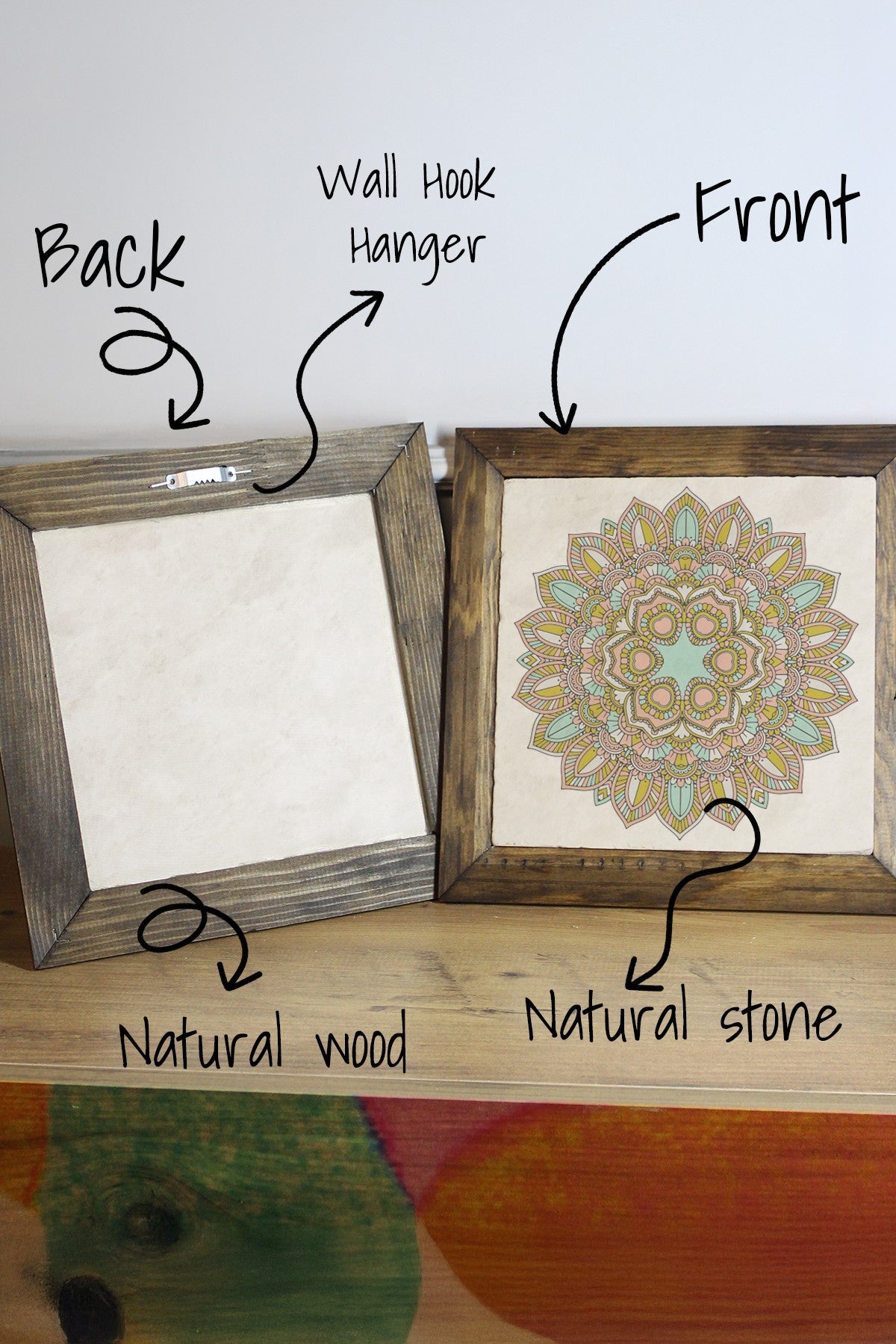 Quadro Decorativo Multicolor em Pedra 100% com Moldura de Madeira 2,5 cm e Impressão UV – 15,5 x 15,5 cm (Ersytastablo30-16)