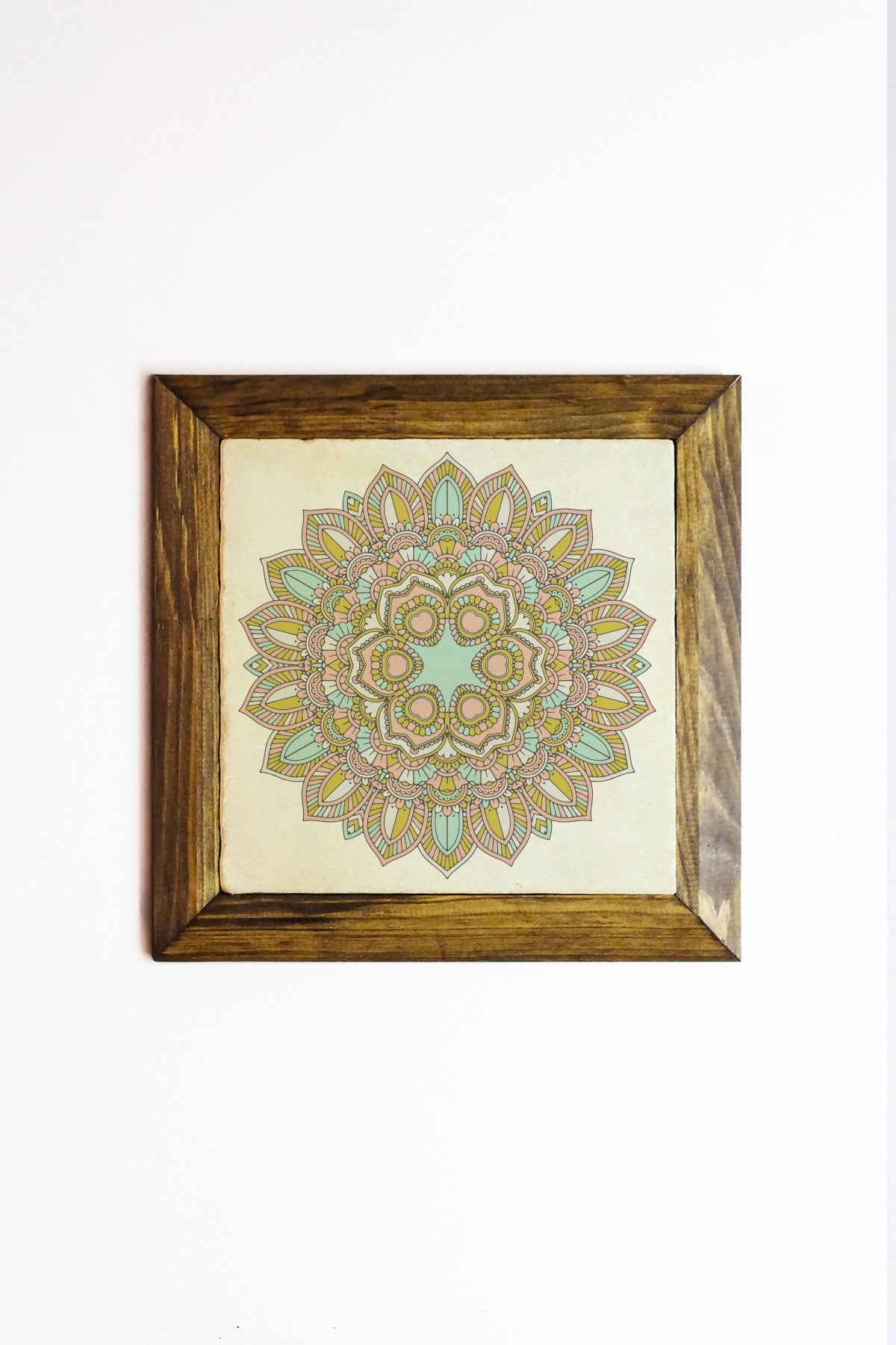 Quadro Decorativo Multicolor em Pedra com Moldura de Madeira, Impressão UV, 26x26 cm (Ersytastablo30-26)