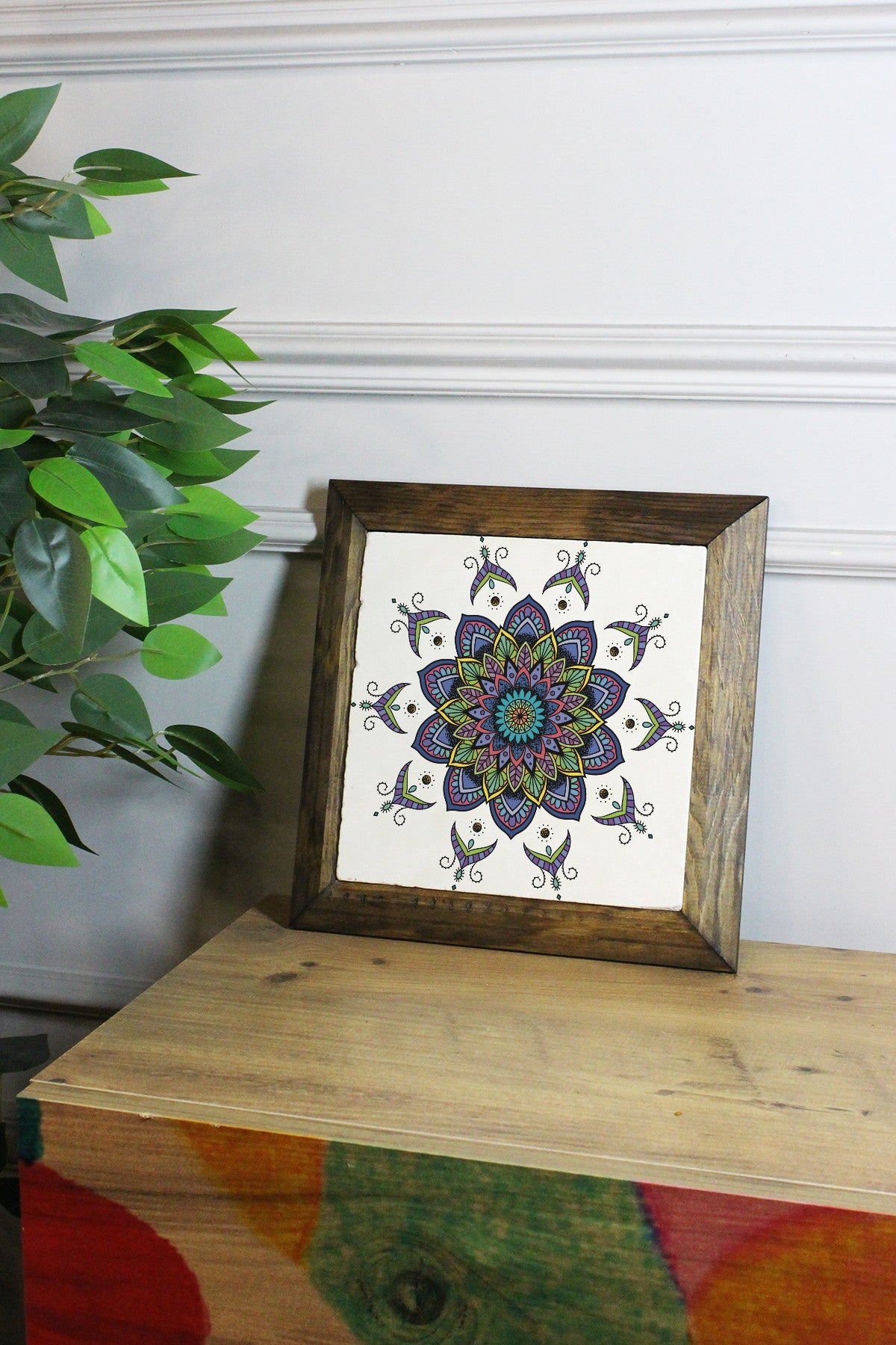 Quadro Decorativo Moldurado Multicolor Ersytastablo31-26 | Pedra 100% | Moldura em Madeira 2,5 cm | 26x26 cm | Impressão UV