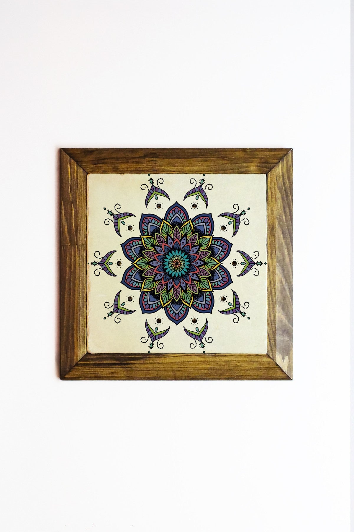 Quadro Decorativo Moldurado Multicolor Ersytastablo31-26 | Pedra 100% | Moldura em Madeira 2,5 cm | 26x26 cm | Impressão UV
