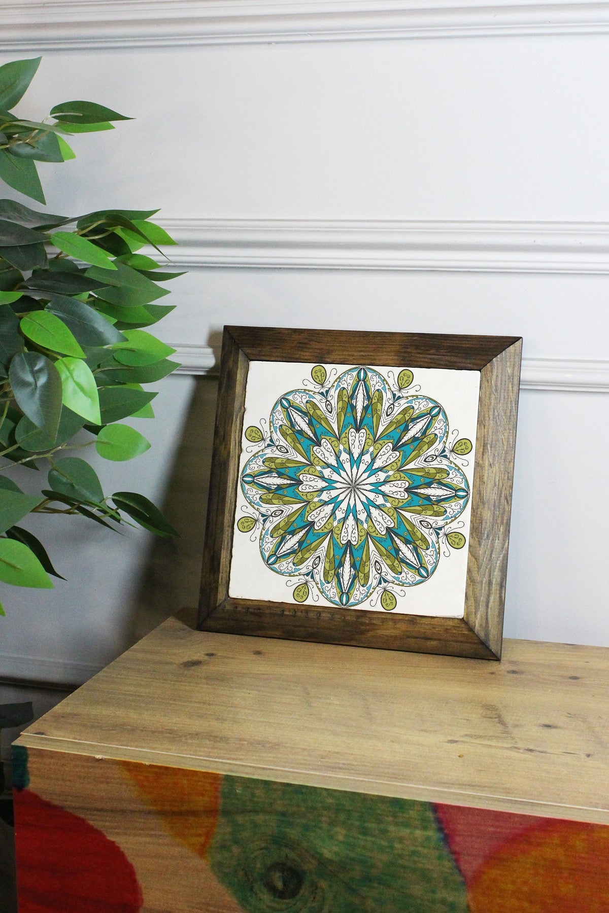 Quadro Decorativo em Pedra 100% com Moldura de Madeira 2,5 cm, Impressão UV — Ersytastablo33 - 26 (26 x 26 cm), Multicolor