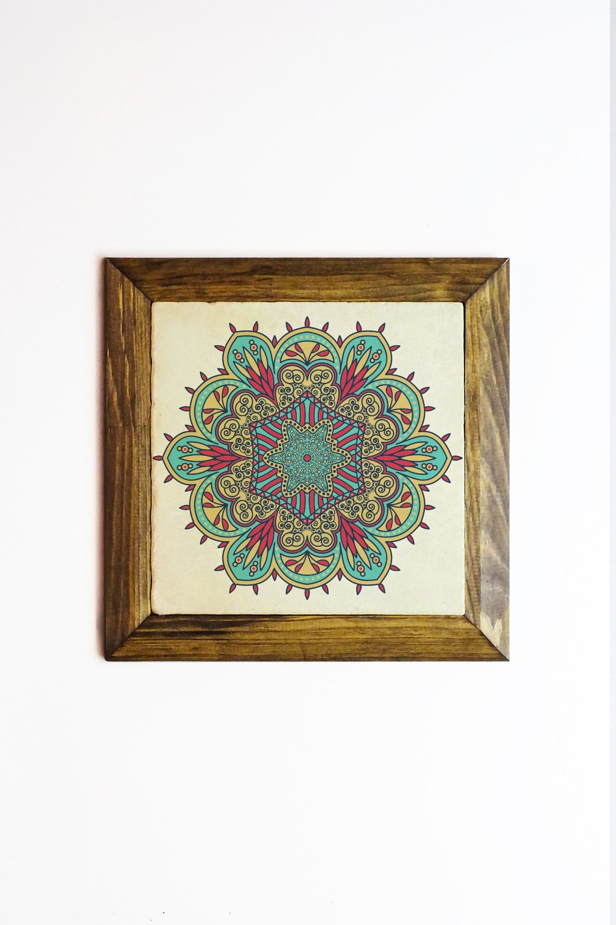 Quadro Decorativo em Pedra 100% com Moldura de Madeira (2,5 cm), Impressão UV, Multicolor, 26x26 cm – Ersytastablo34-26