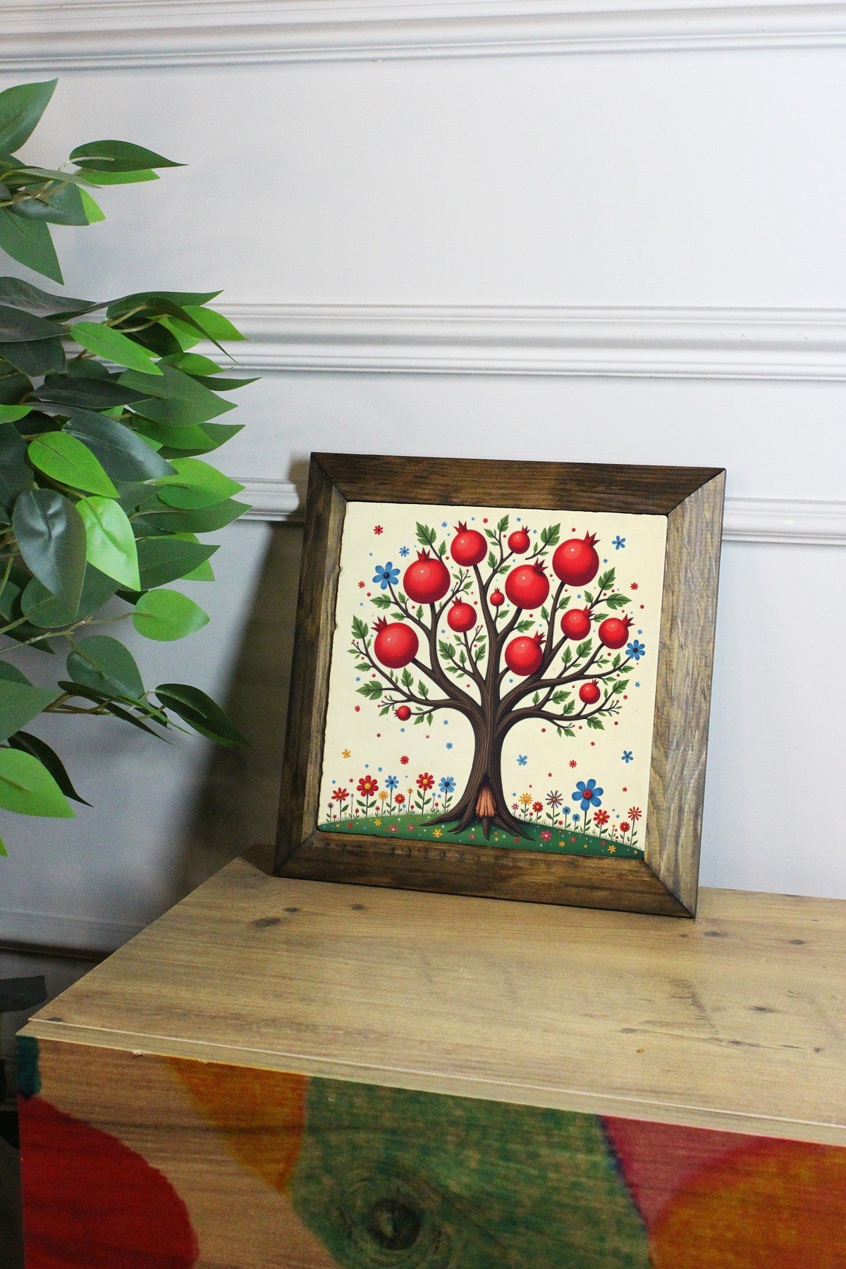 Quadro Decorativo com Moldura Multicolor 26x26 cm – Ersytastablo35 - 26 – Impressão UV, Superfície 100% Pedra, Moldura 100% Madeira (2,5 cm)