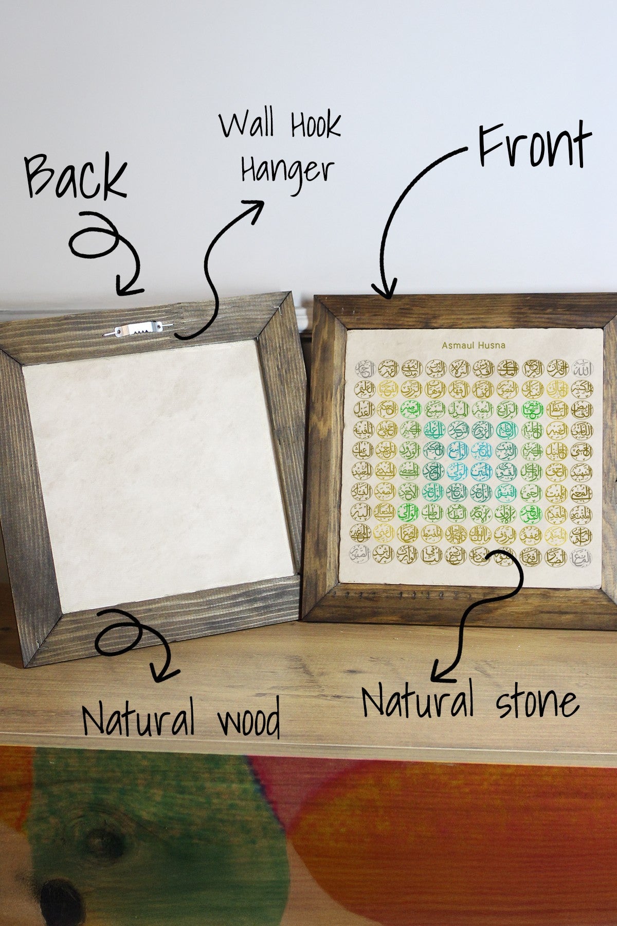 Quadro Decorativo Multicolor em Pedra com Moldura de Madeira 26x26 cm – Impressão UV – Ersytastablo37-26