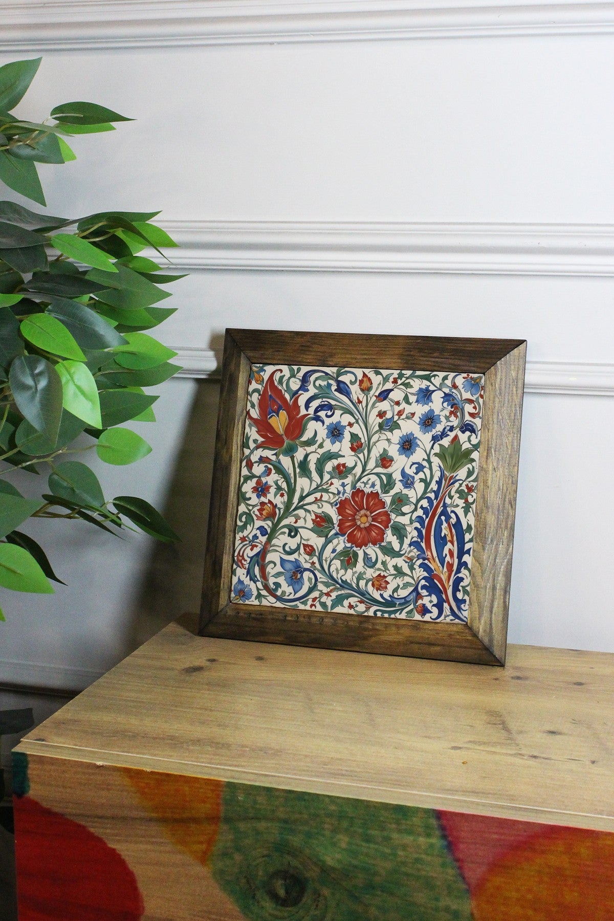 Quadro Decorativo Moldurado Multicolor 15,5x15,5 cm | Pedra 100% e Moldura em Madeira 2,5 cm | Impressão UV – Ersytastablo38-16