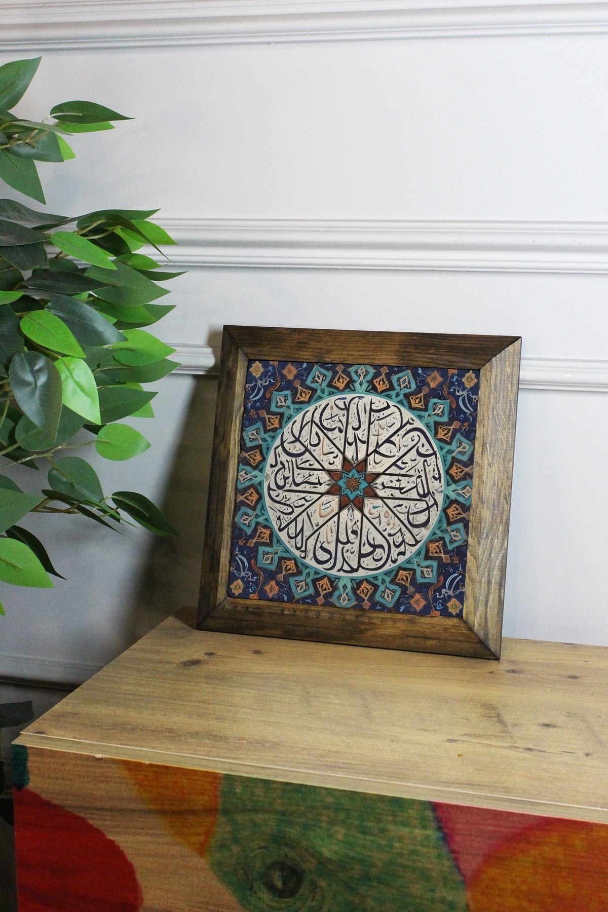 Quadro Decorativo Ersytastablo39 – Pedra 100% com Moldura de Madeira 2,5 cm, Impressão UV, Multicolor, 26x26 cm