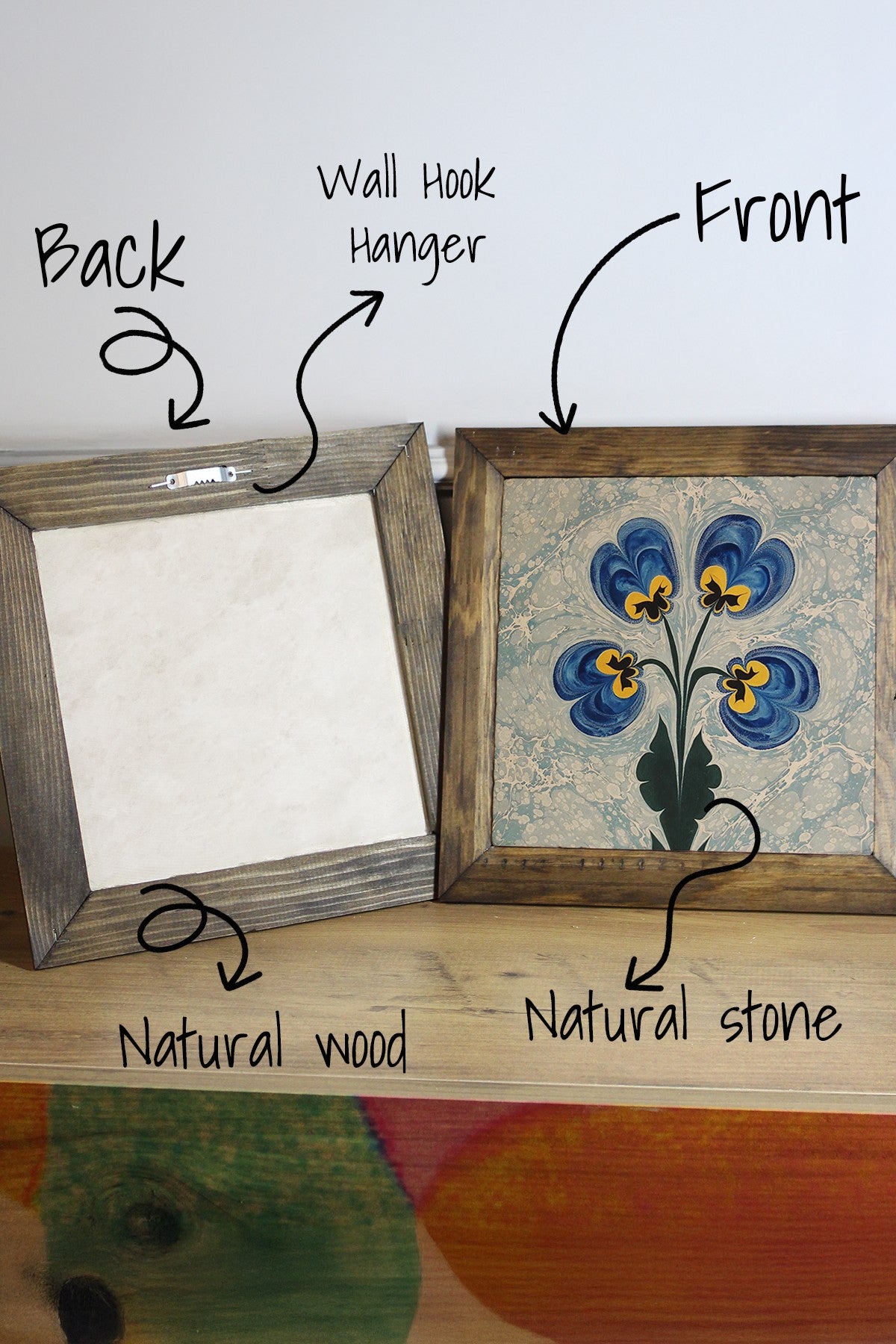 Quadro Decorativo Ersytastablo40 - 16, Multicolor, Pedra 100%, Moldura de Madeira 2,5 cm, Impressão UV, 15,5 x 15,5 cm