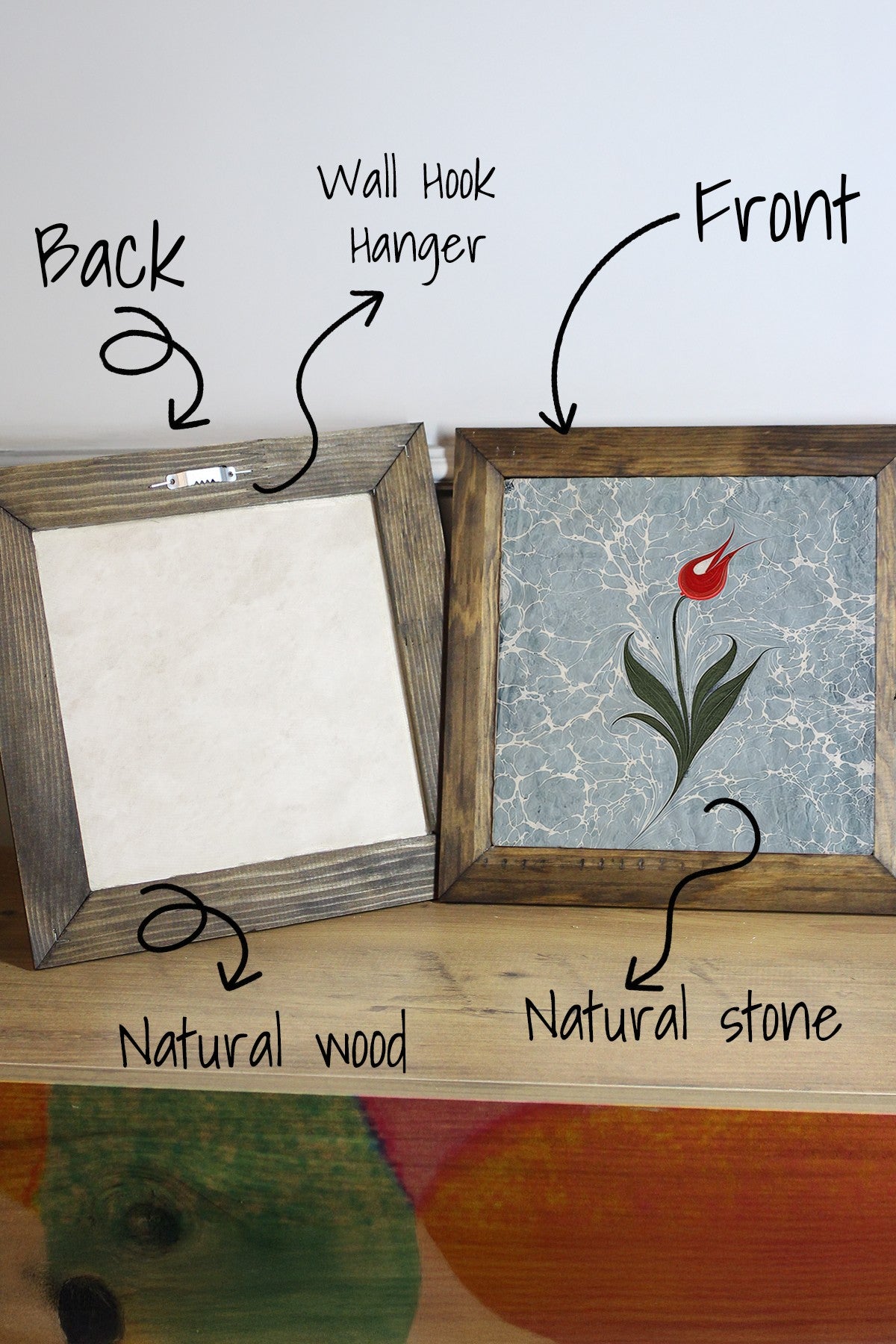 Quadro Decorativo Ersytastablo42 em Pedra com Moldura de Madeira (2,5 cm), Impressão UV – Multicolor 15,5 x 15,5 cm