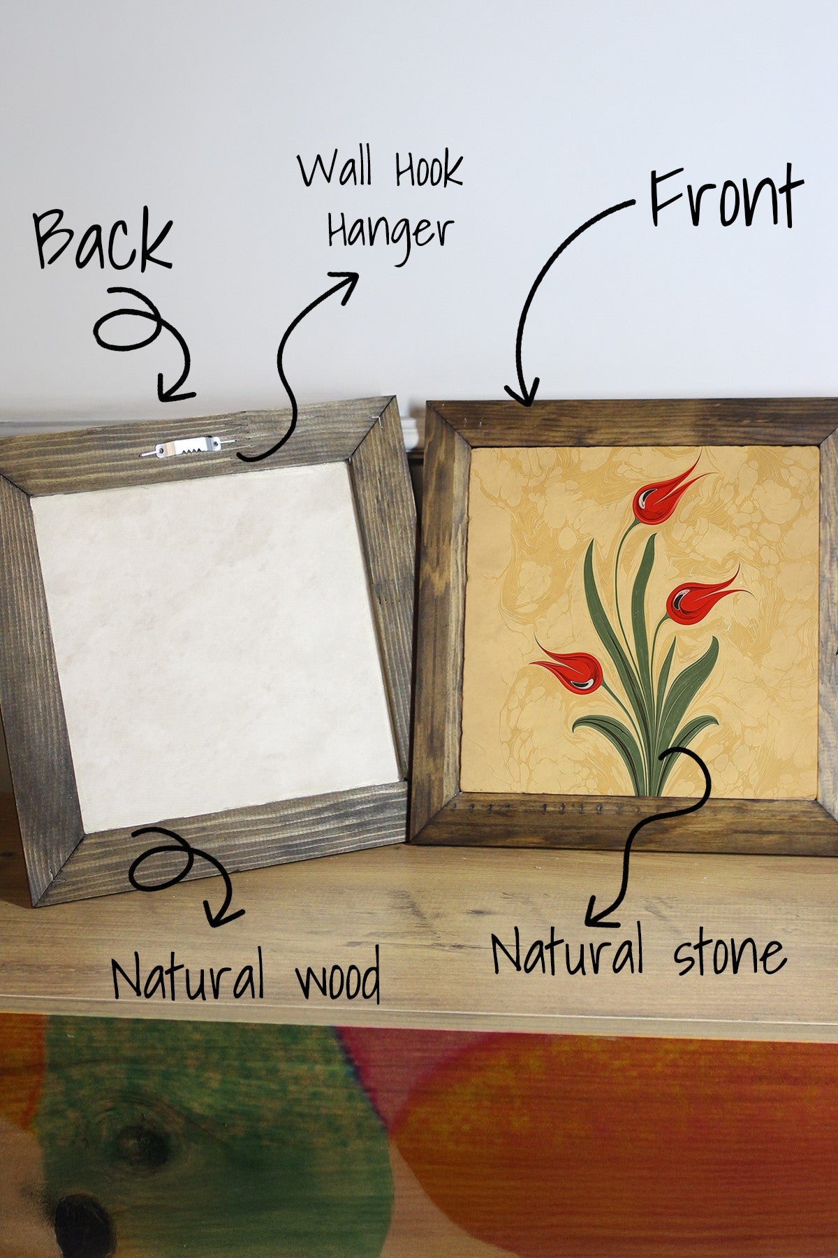 Quadro Decorativo em Pedra com Moldura de Madeira 2,5 cm, Impressão UV, Multicolor, 15,5 x 15,5 cm – Ersytastablo44 - 16 (Ref. 655ALT1242)