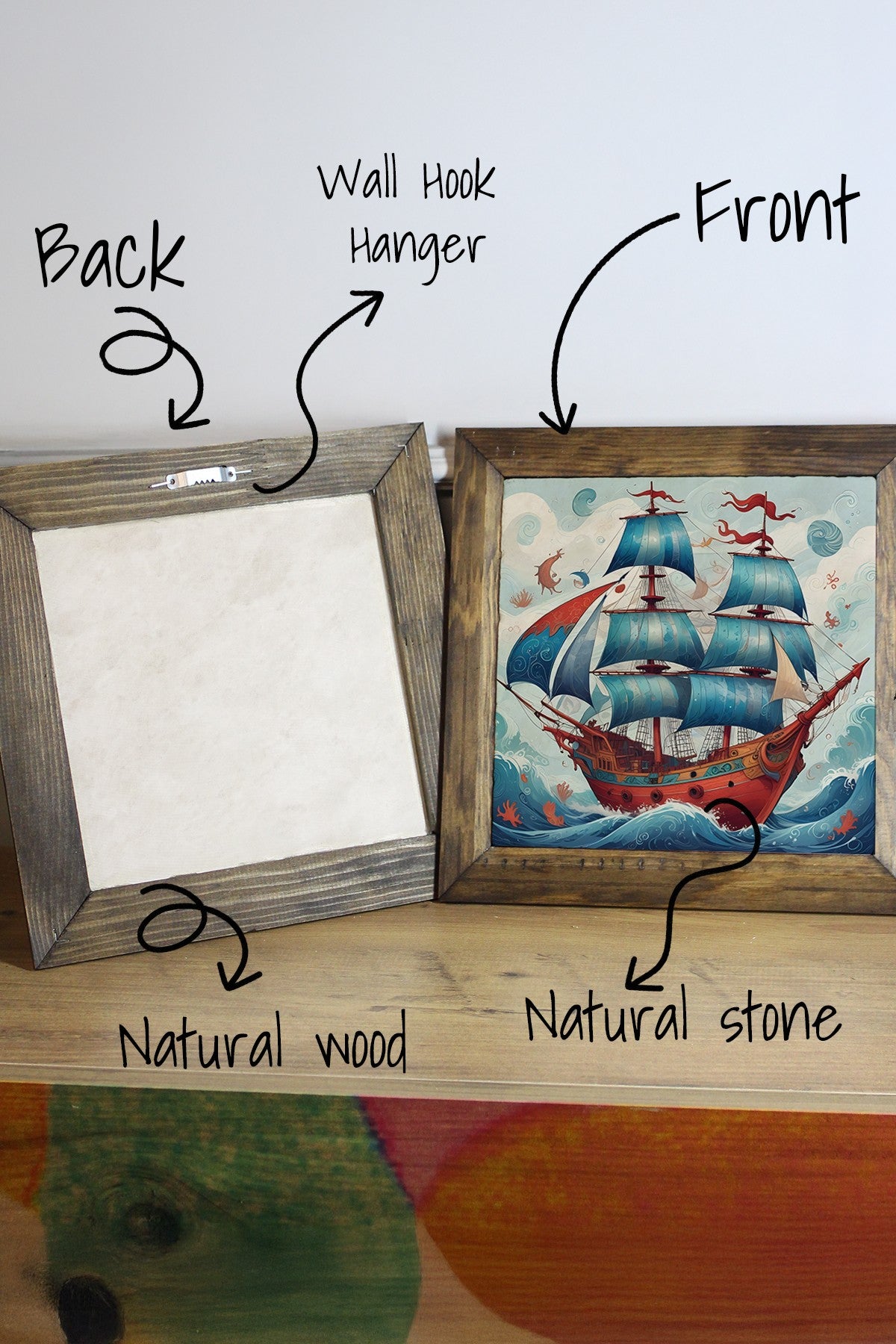 Quadro Decorativo 100% Pedra com Moldura 100% Madeira (2,5 cm), Impressão UV, Multicolor, 15,5 x 15,5 cm — Ersytastablo46 - 16