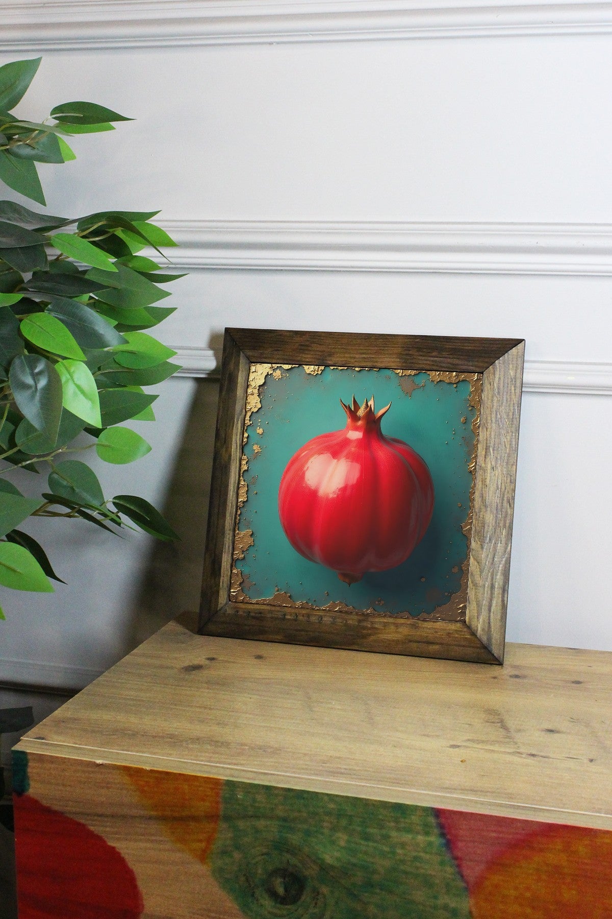 Quadro Decorativo Multicolor em Pedra com Moldura de Madeira 2,5 cm, Impressão UV, 15,5 x 15,5 cm – Ersytastablo50-16