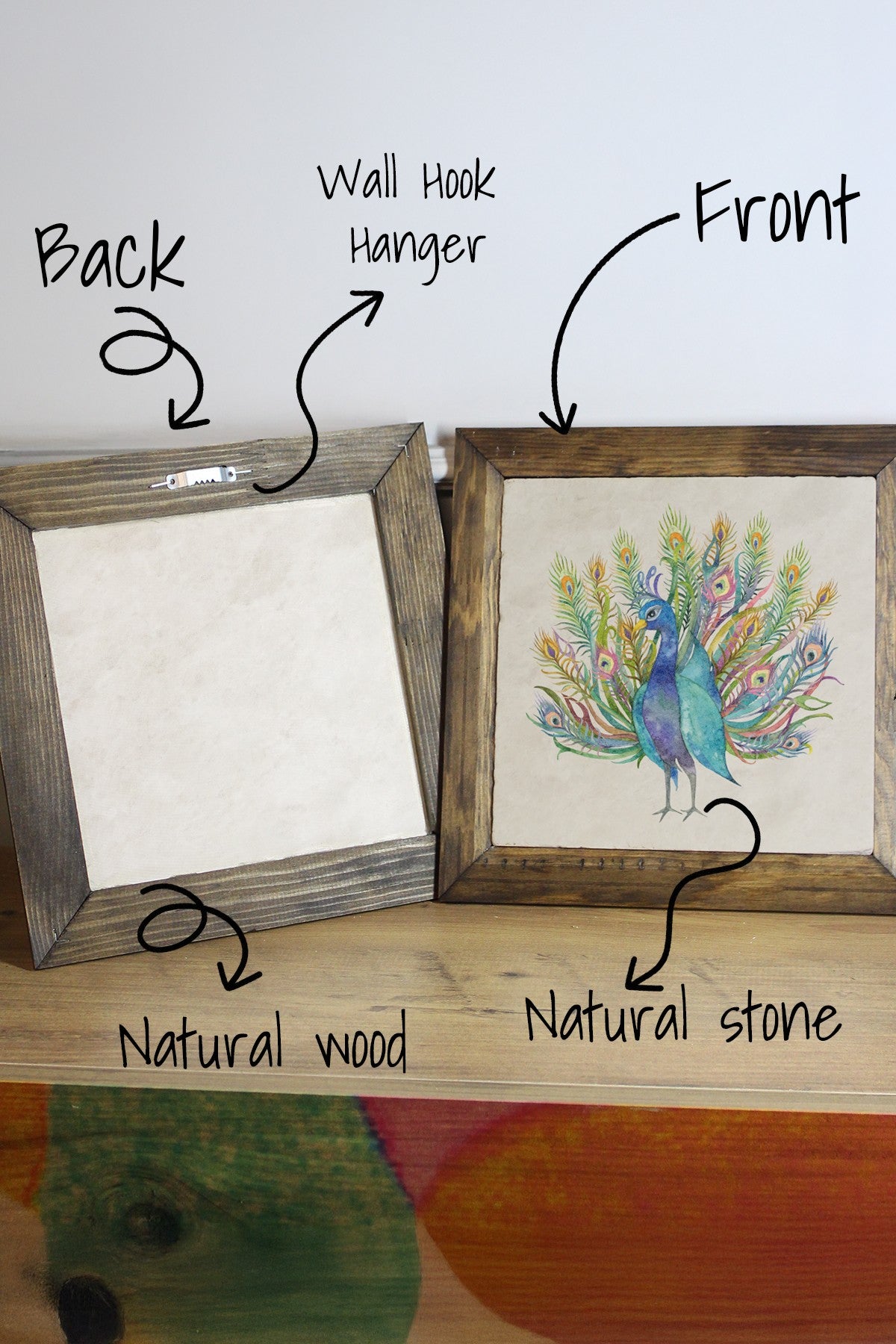 Ersytastablo52-16 Quadro Decorativo em Pedra, Moldura de Madeira 2,5 cm, Impressão UV, 15,5 x 15,5 cm – Multicolor