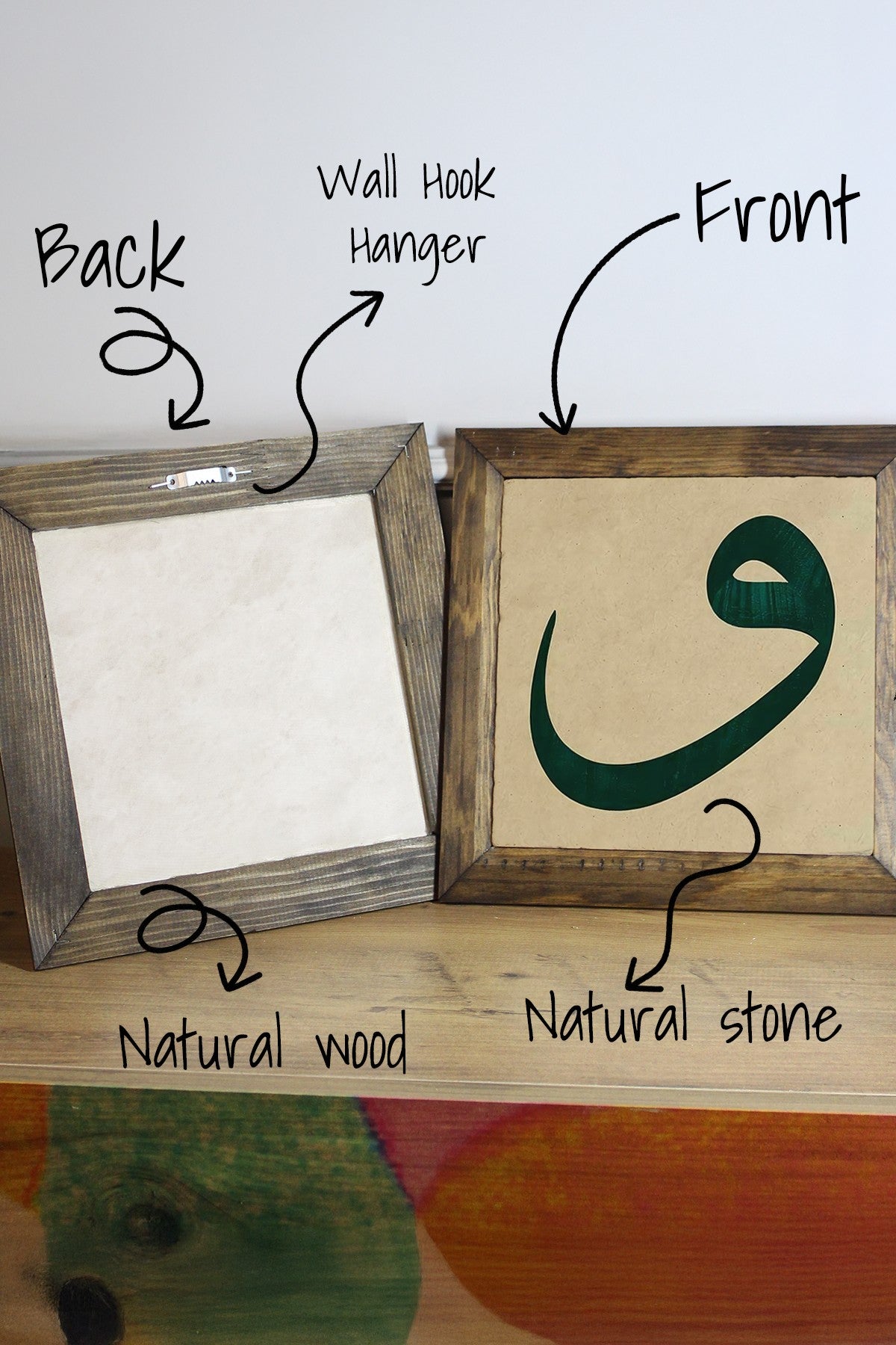 Quadro Decorativo em Pedra com Moldura de Madeira, Impressão UV, Multicolor, 15,5 x 15,5 cm – Ersytastablo53-16