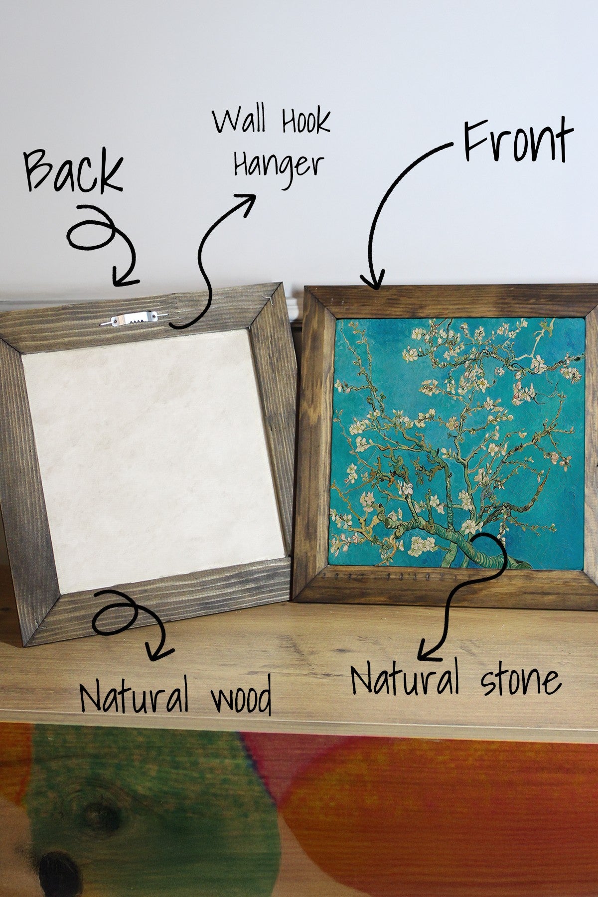 Quadro Decorativo em Pedra com Moldura de Madeira 2,5 cm, Impressão UV, 15,5 x 15,5 cm – Multicolor – Ersytastablo54 - 16