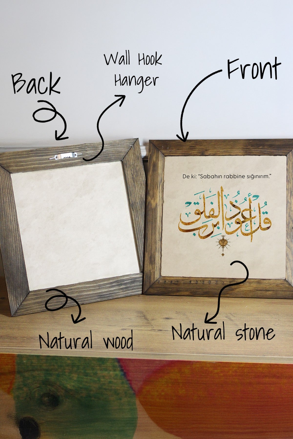 Quadro Decorativo em Pedra com Moldura de Madeira – Ersytastablo65-16, Multicolor, 15,5 x 15,5 cm, Impressão UV