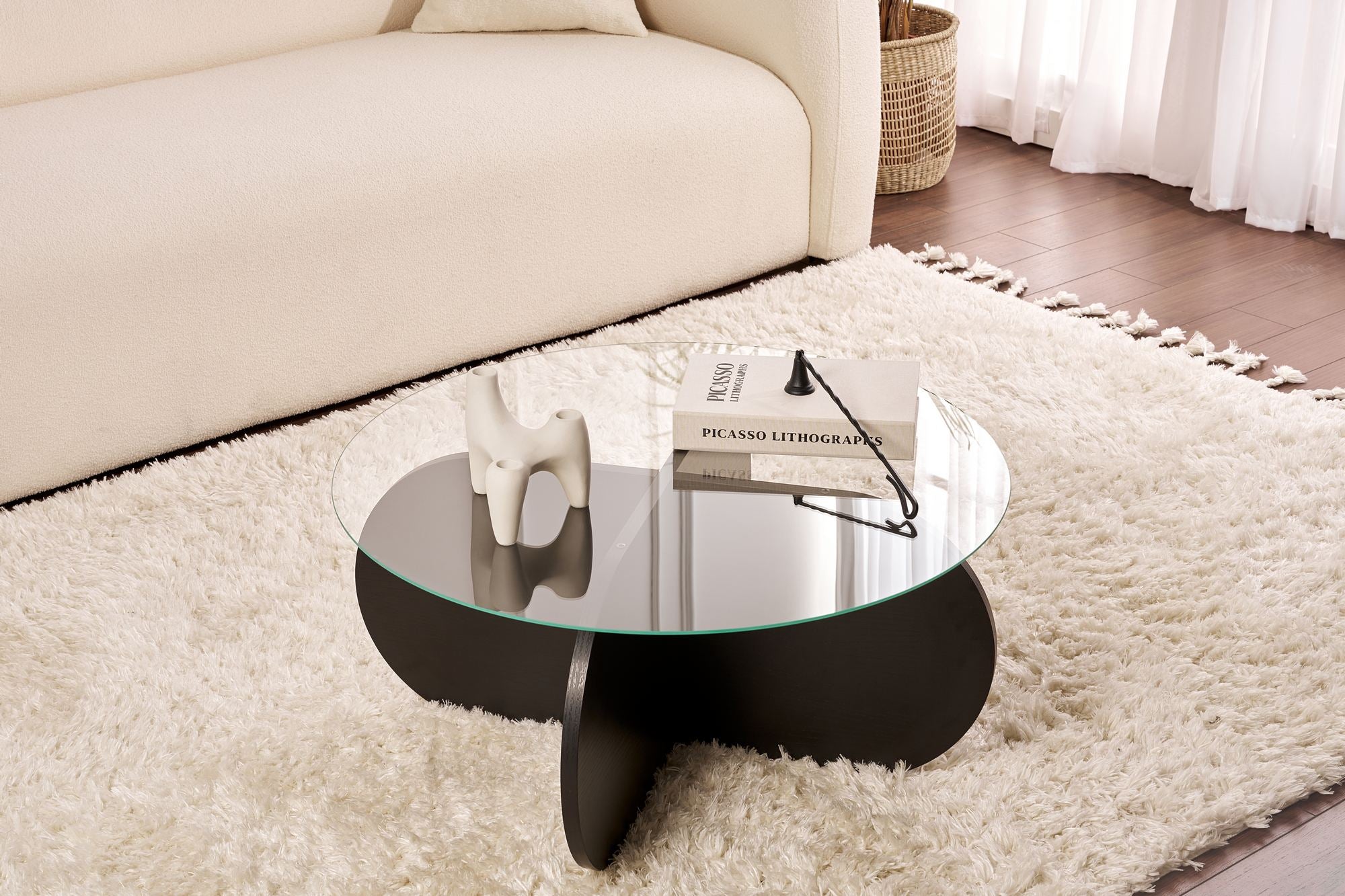 Mesa de Centro Elegante, 75 x 35 x 75 cm | 100% Vidro Temperado e Aglomerado Revestido em Melamina | Acabamento Elegante em Preto e Fumê para Espaços Modernos