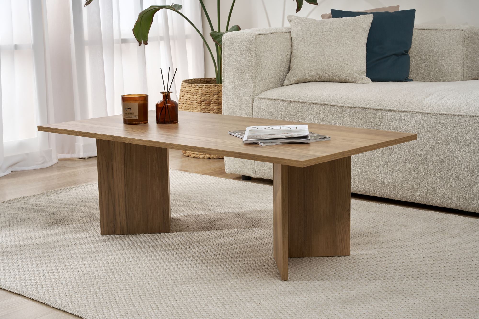 Mesa de Centro Elegante em Carvalho, 119 cm x 60 cm x 40 cm | Painel de Partículas 100% Revestido em Melamina, 18 mm de Espessura | Perfeita para Salas de Estar Modernas e Espaços Aconchegantes