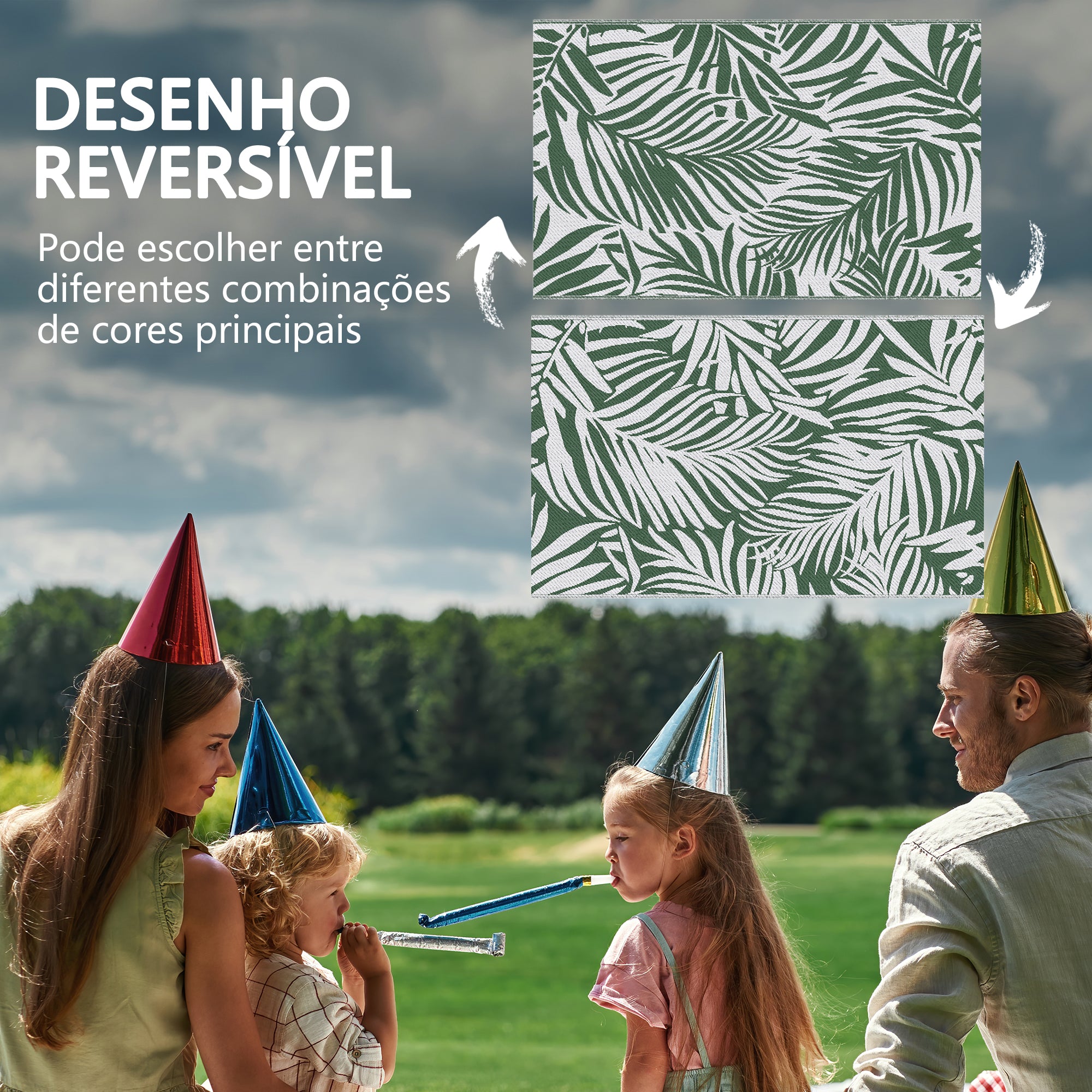Tapete de Exterior Reversível – 152x243 cm – Verde e Branco – Polipropileno