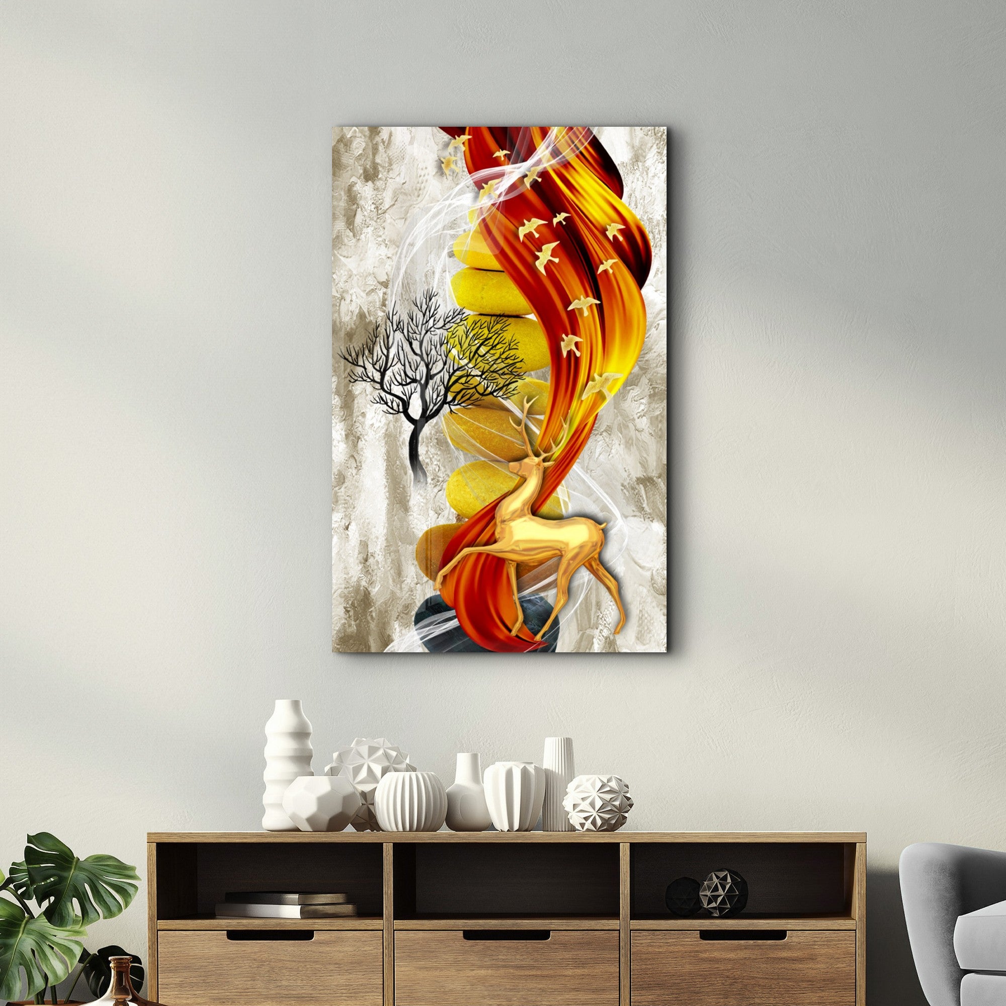 Quadro Decorativo em Vidro Temperado CAM-1098 (35x55 cm) Multicolor — Impressão UV, Vidro 4 mm