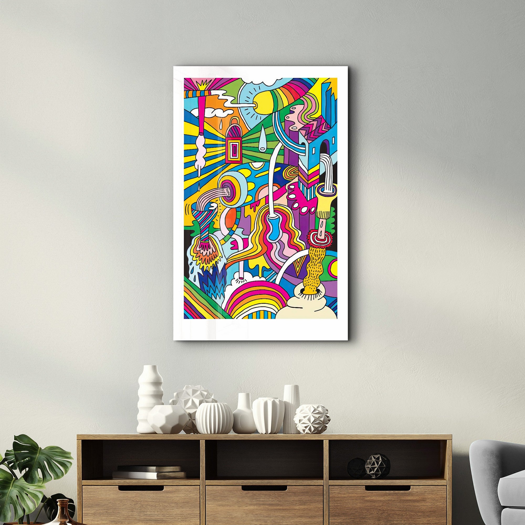 Arte Decorativa em Vidro Temperado Multicolor 70x110cm - Impressão UV de Alta Qualidade