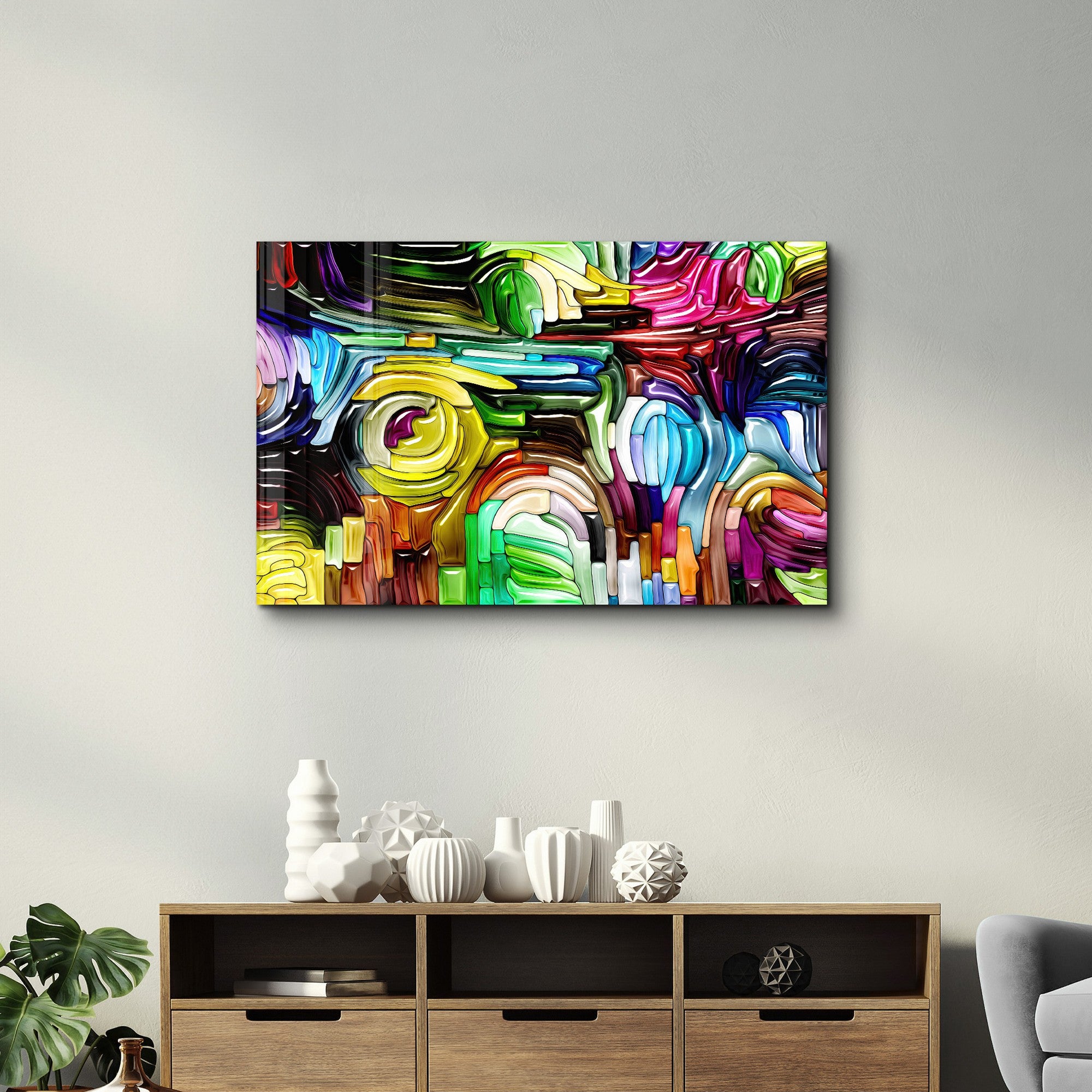 Arte Decorativa em Vidro Temperado Multicolor 35x55cm - Impressão UV de Alta Qualidade