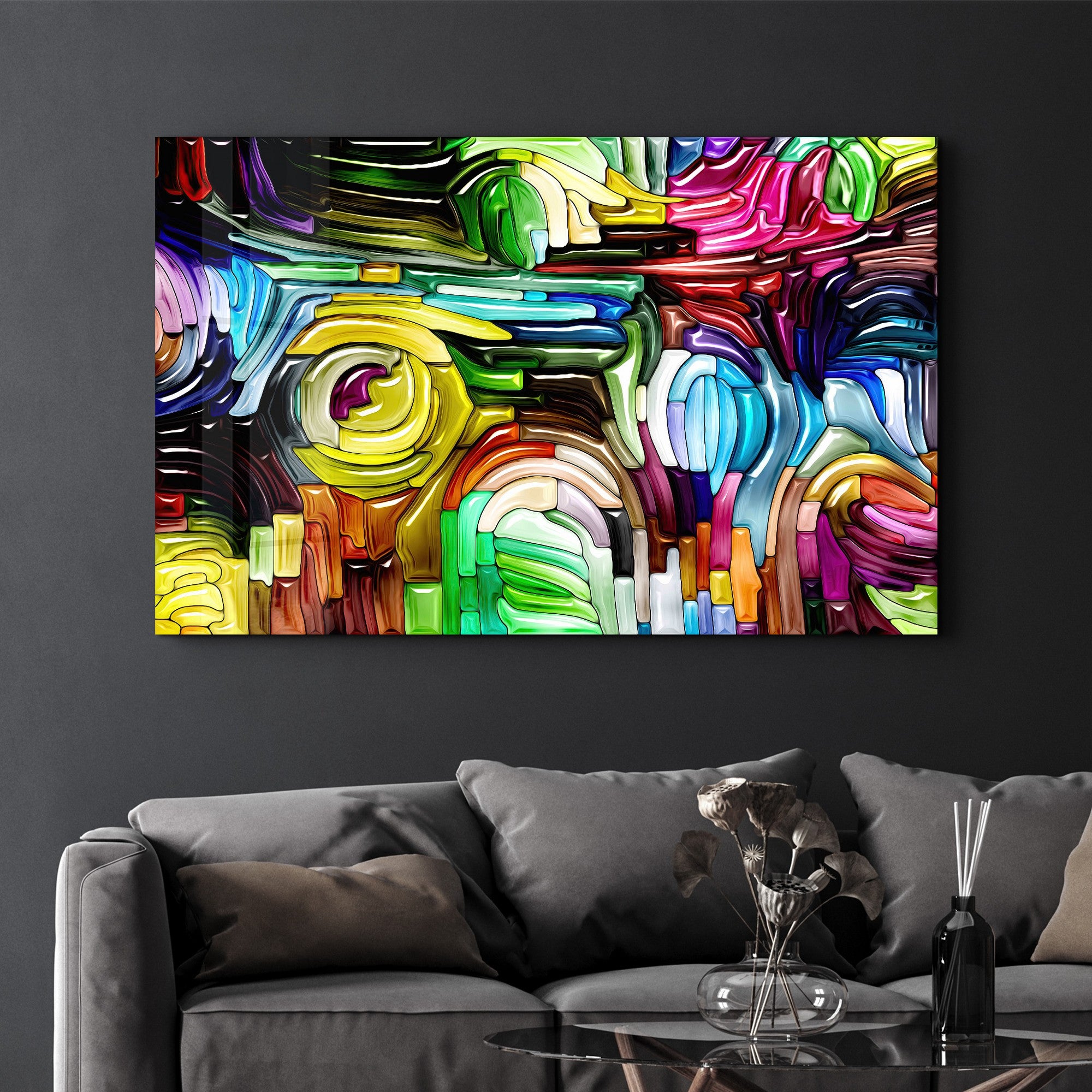 Arte Decorativa em Vidro Temperado Multicolor 70x110cm - Impressão UV de Alta Qualidade