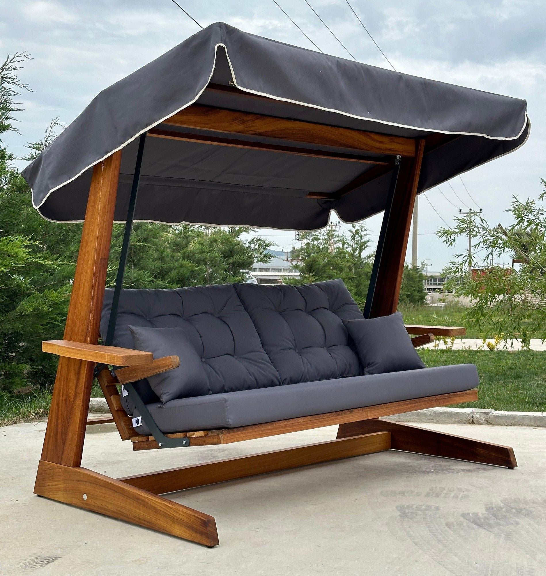 Baloiço de Jardim Triplo – 175 cm largura – Antracite – Madeira Iroko