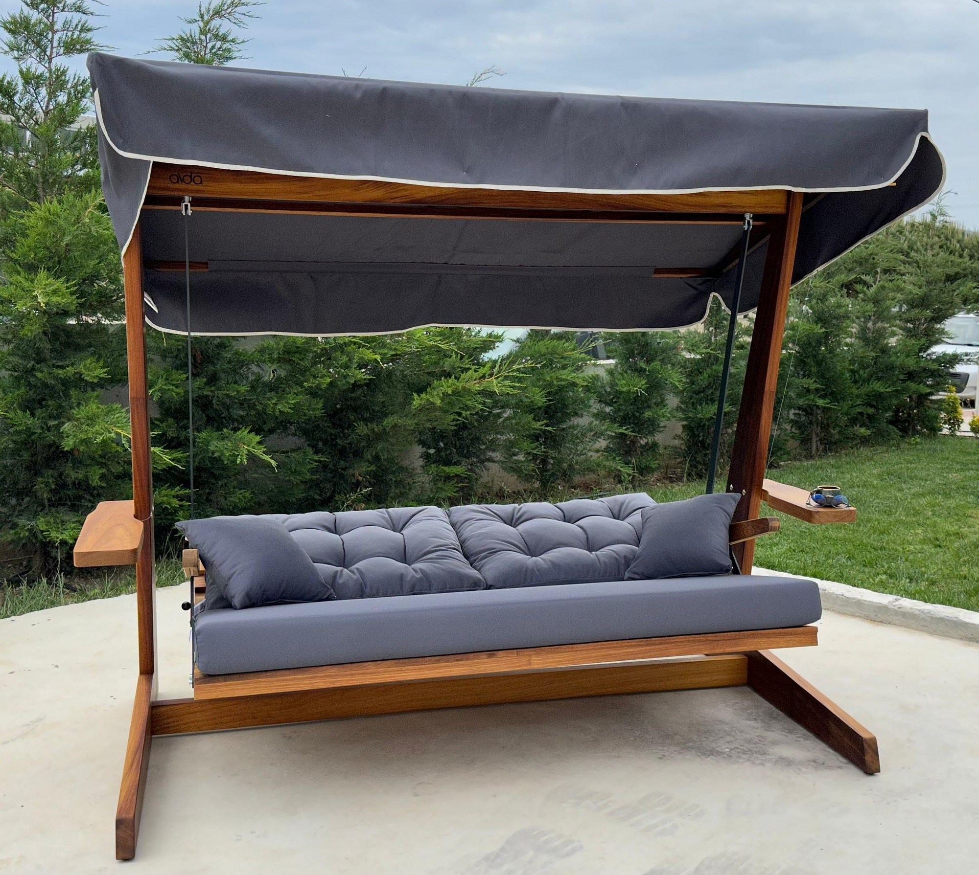 Baloiço de Jardim Triplo – 175 cm largura – Antracite – Madeira Iroko