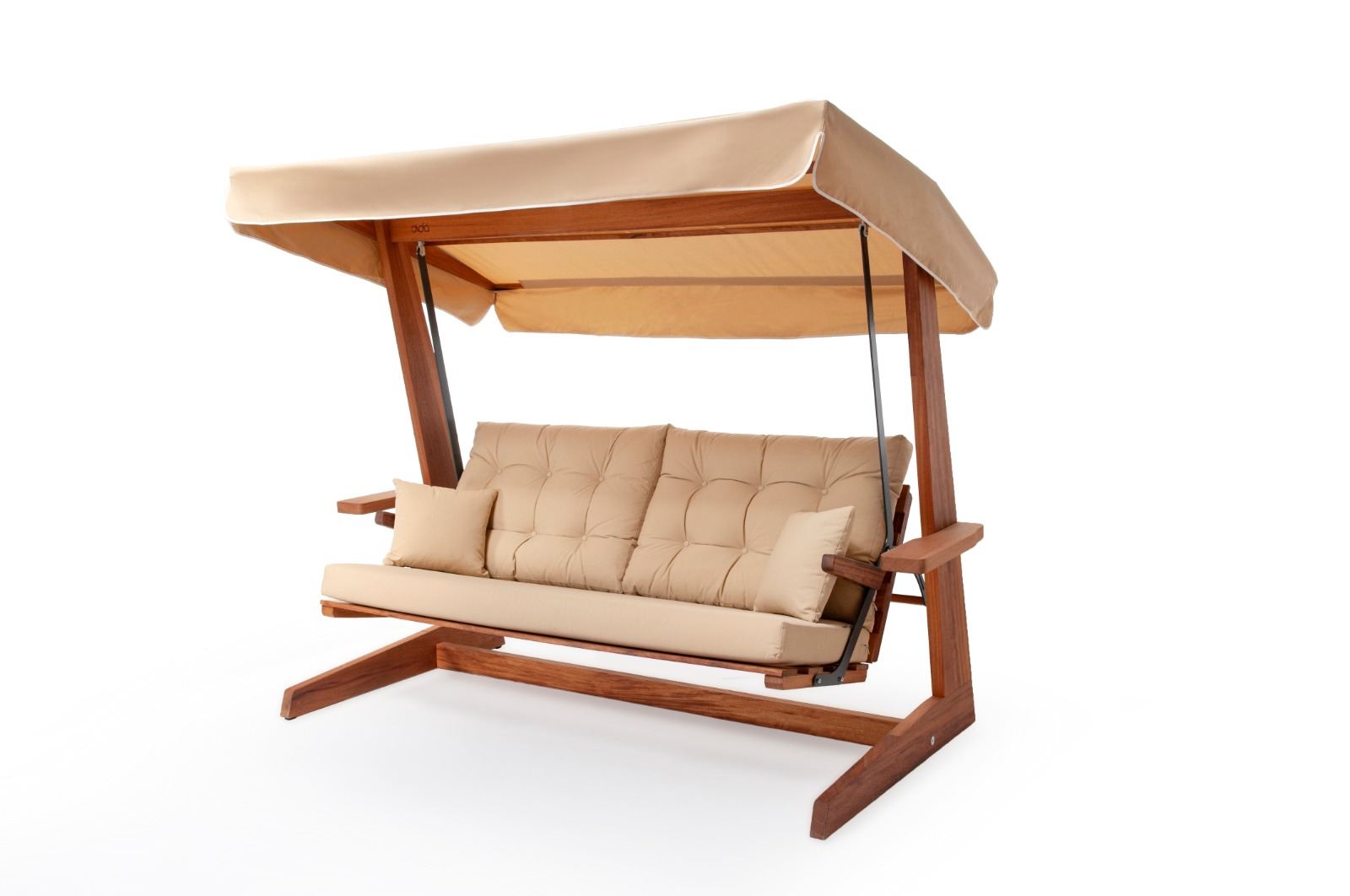 Baloiço de Jardim triplo – 235 cm x 195 cm x 117 cm – Camelo – Madeira Iroko